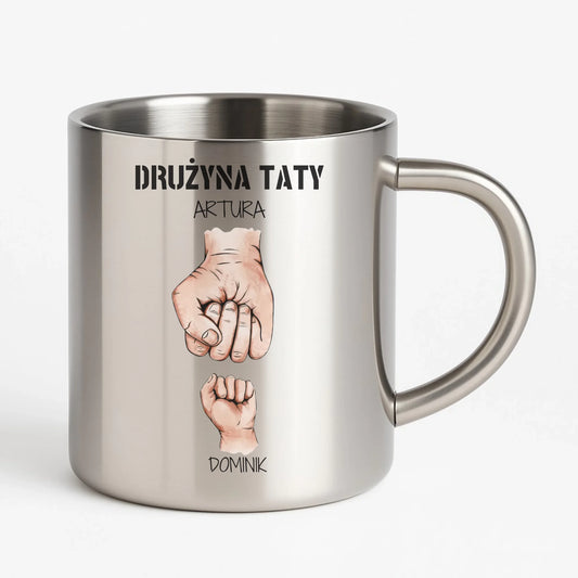 Kubek metalowy dla taty - Drużyna taty 1-6 imion dzieci - personalizowany DT01