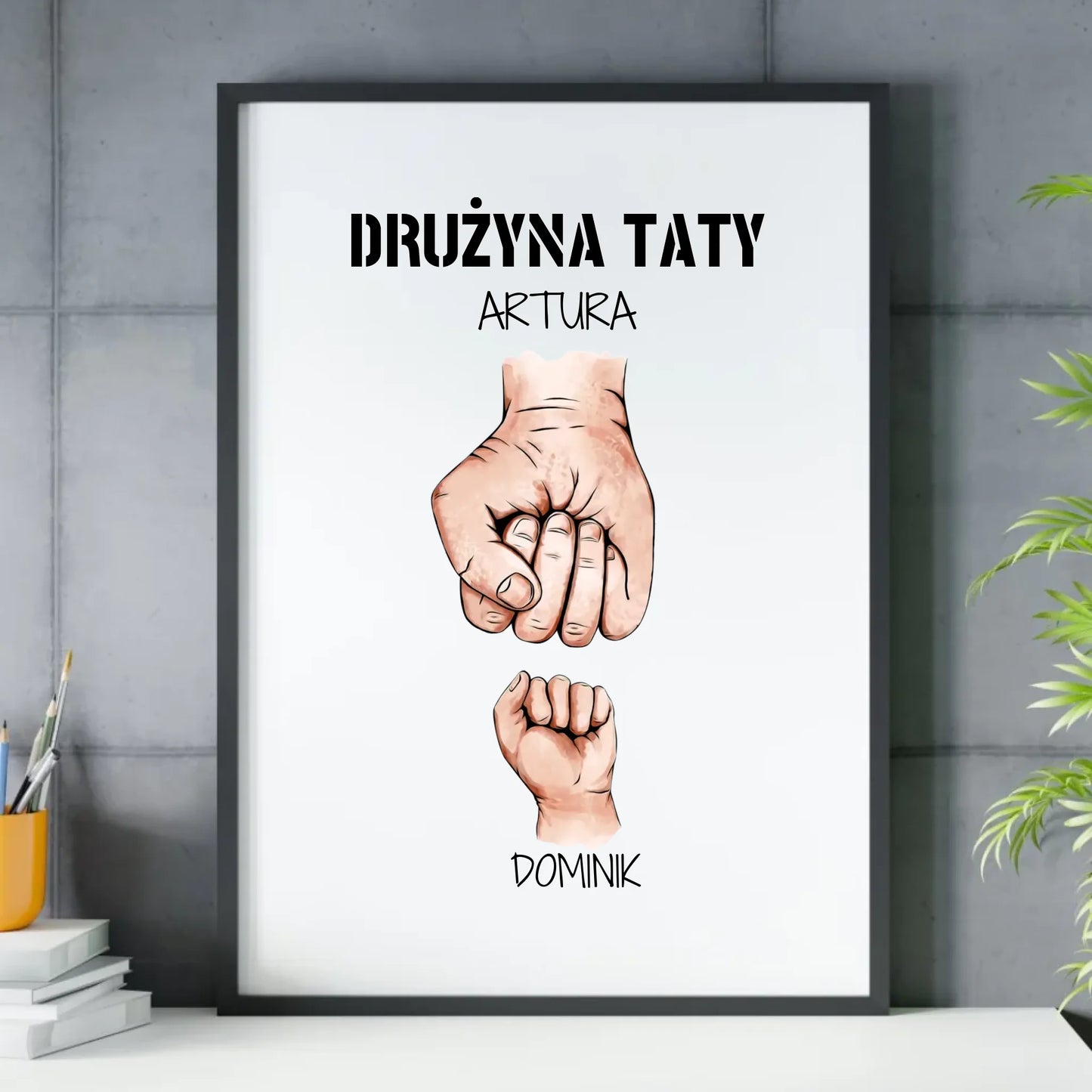 Plakat w ramie dla taty - Drużyna taty 1-6 imion dzieci - personalizowany DT01