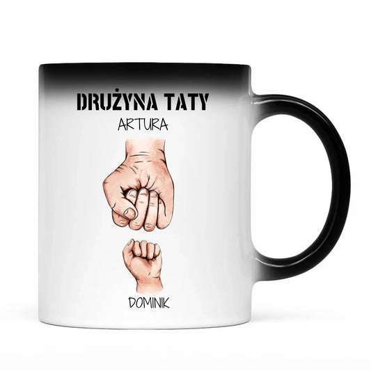 Kubek magiczny dla taty - Drużyna taty 1-6 imion dzieci - personalizowany DT01