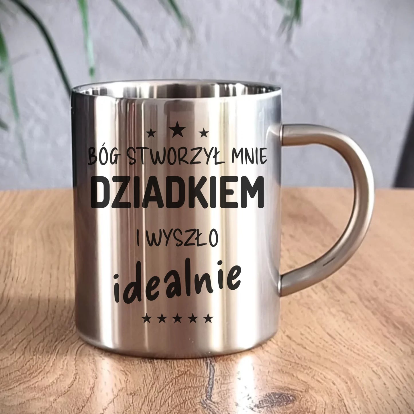 Kubek metalowy dla dziadka - Bóg stworzył mnie dziadkiem i wyszło idealnie D08 - StoryCups.pl