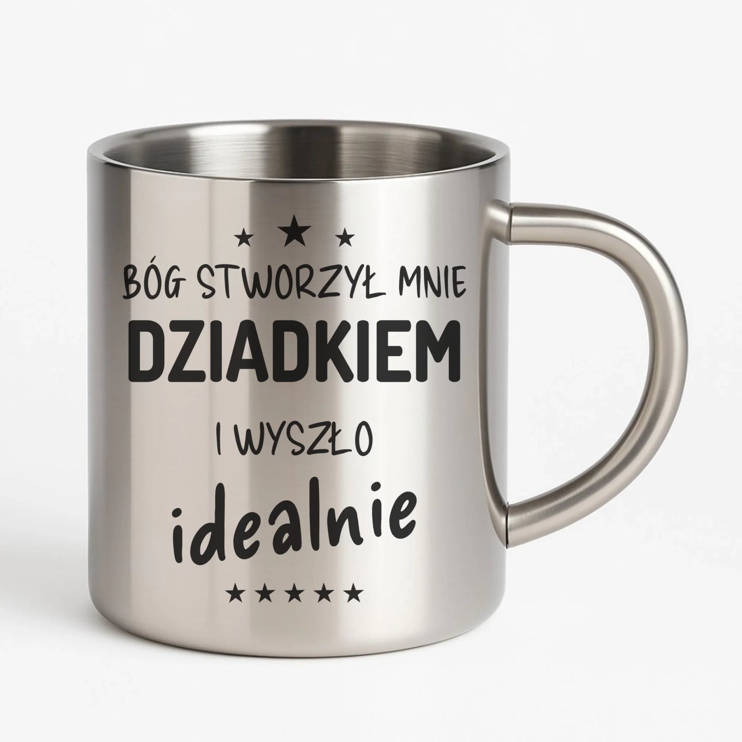 Kubek metalowy dla dziadka - Bóg stworzył mnie dziadkiem i wyszło idealnie D08 - StoryCups.pl