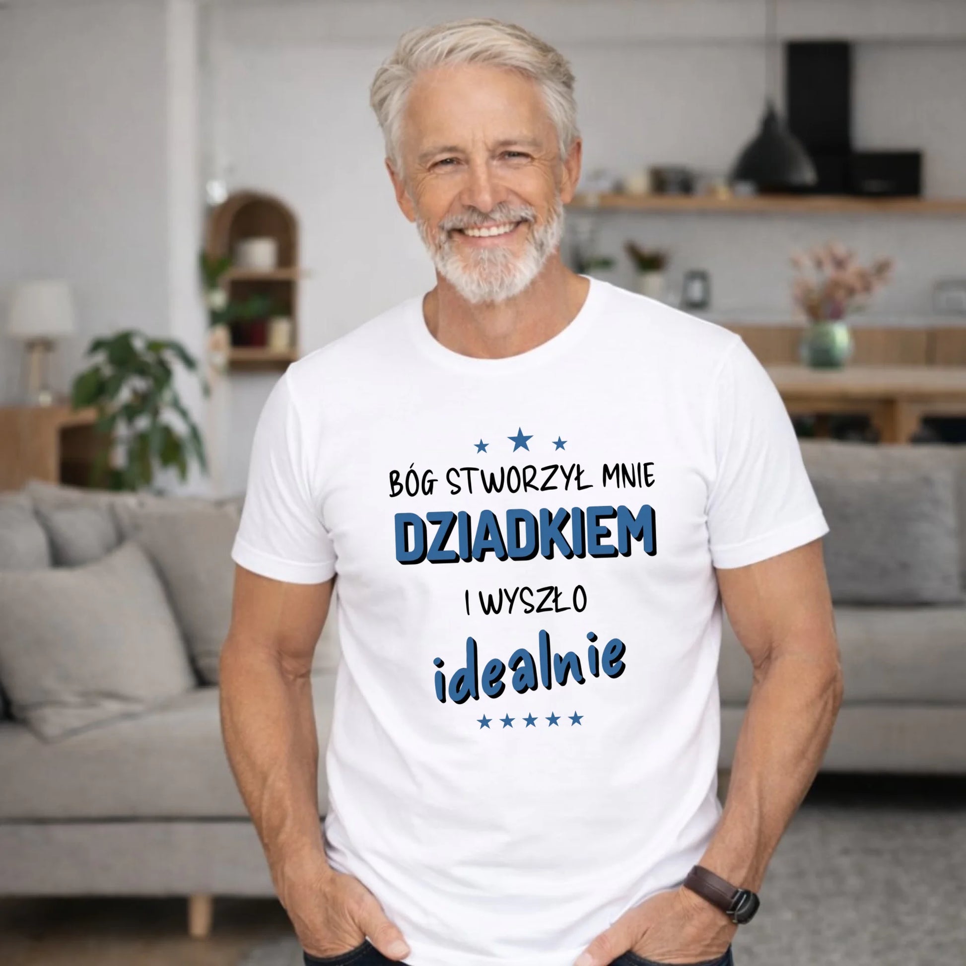 Koszulka dla dziadka - Bóg stworzył mnie dziadkiem i wyszło idealnie D08 - StoryCups.pl