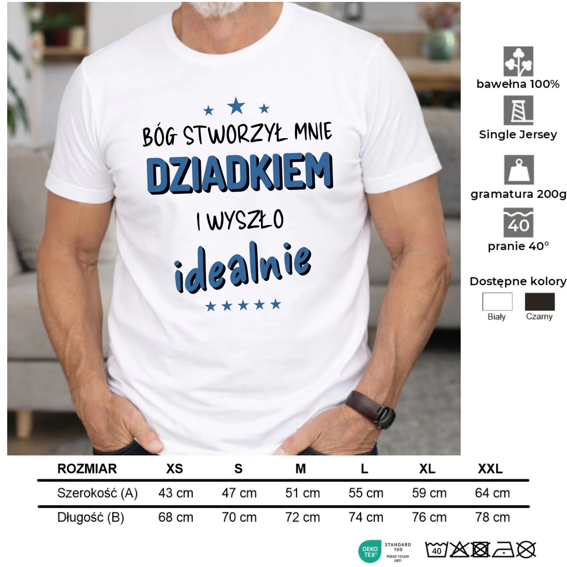 Koszulka dla dziadka - Bóg stworzył mnie dziadkiem i wyszło idealnie D08 - StoryCups.pl