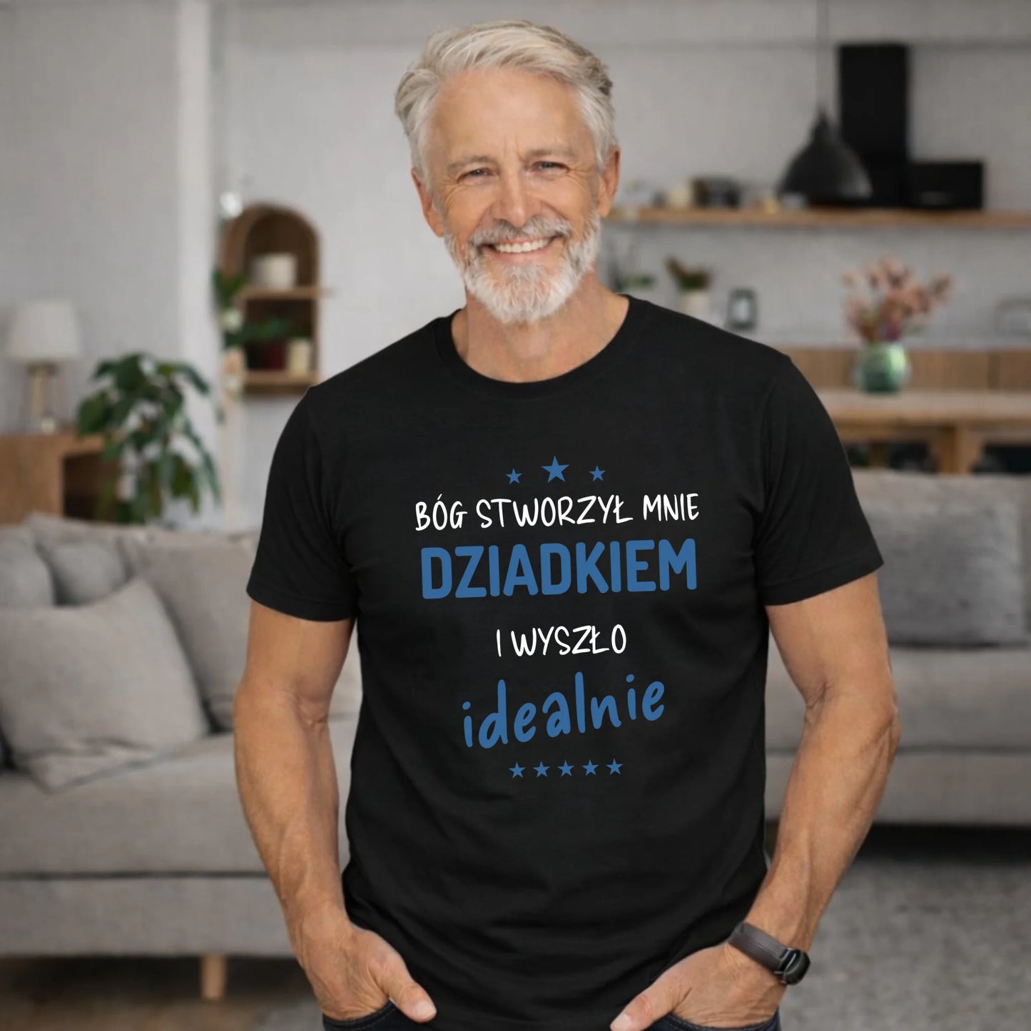 Koszulka dla dziadka - Bóg stworzył mnie dziadkiem i wyszło idealnie D08 - StoryCups.pl