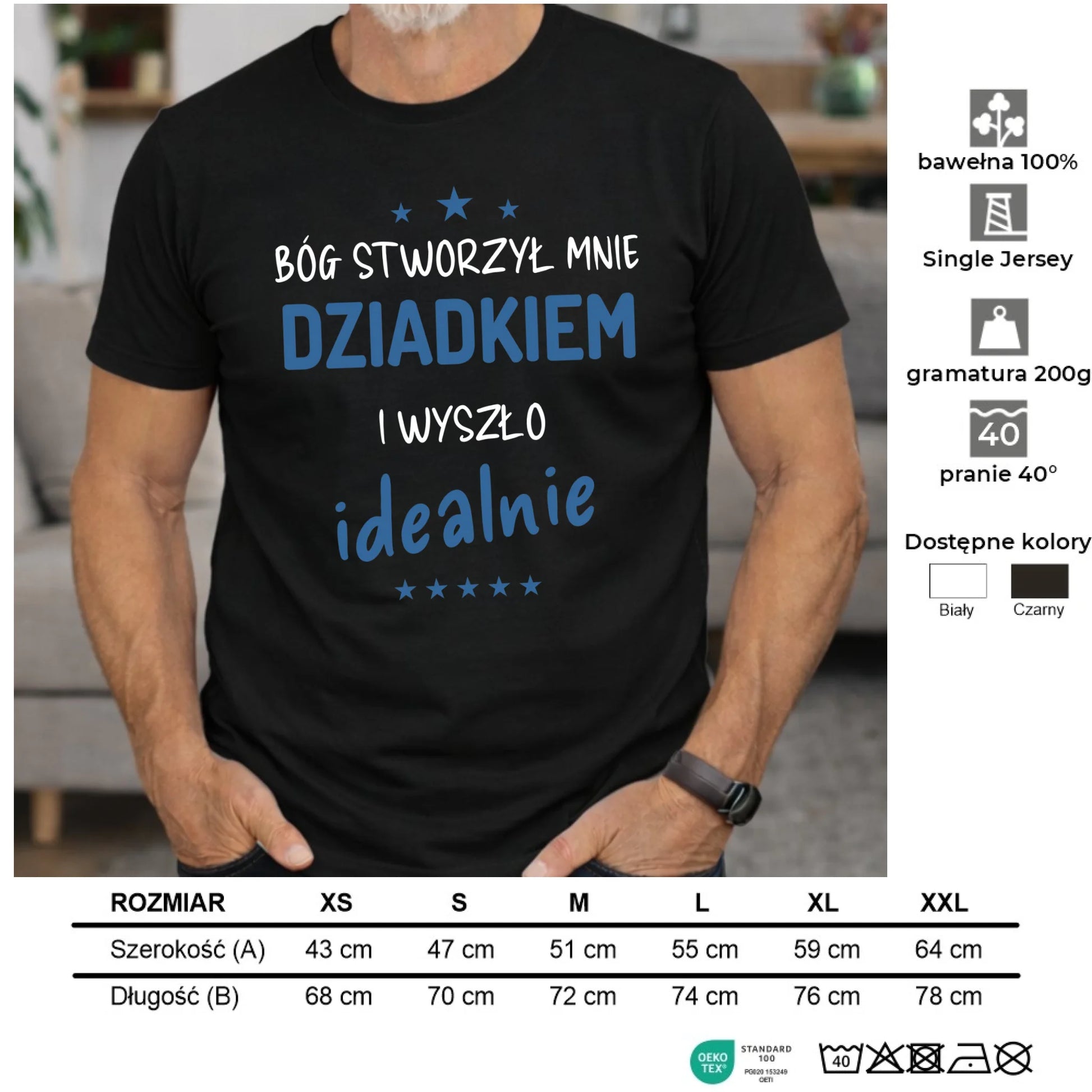 Koszulka dla dziadka - Bóg stworzył mnie dziadkiem i wyszło idealnie D08 - StoryCups.pl