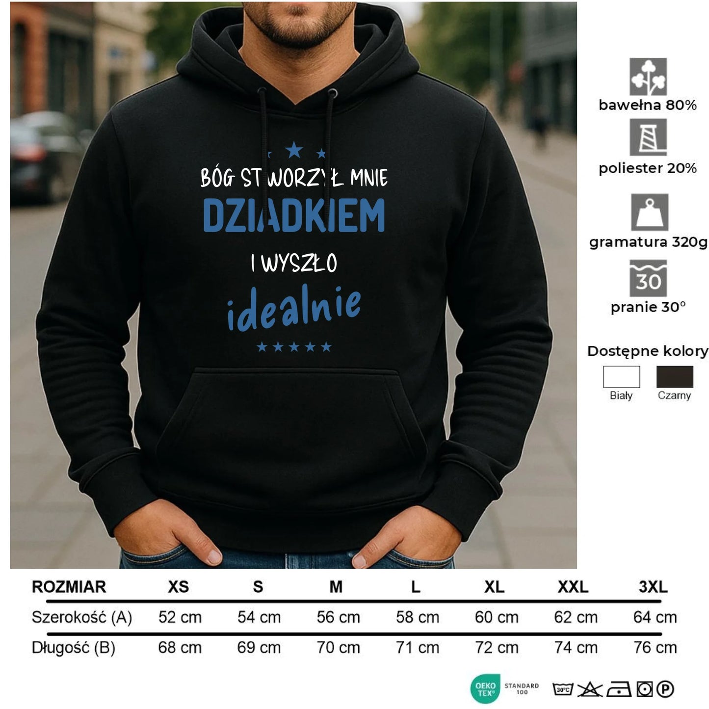 Bluza z kapturem dla dziadka - Bóg stworzył mnie dziadkiem i wyszło idealnie D08 - StoryCups.pl