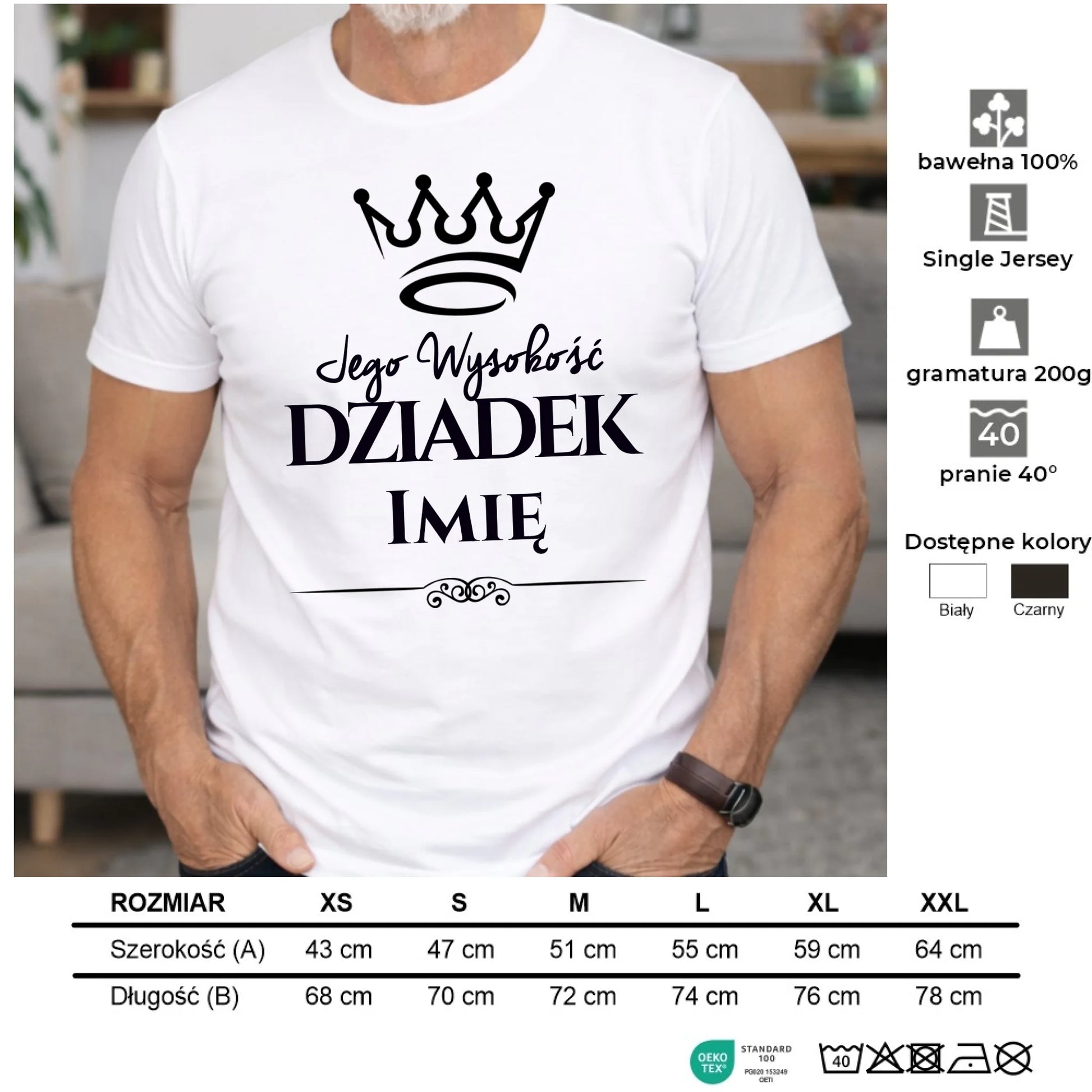 Koszulka dla dziadka - Jego Wysokość dziadek - personalizowana D11 - StoryCups.pl