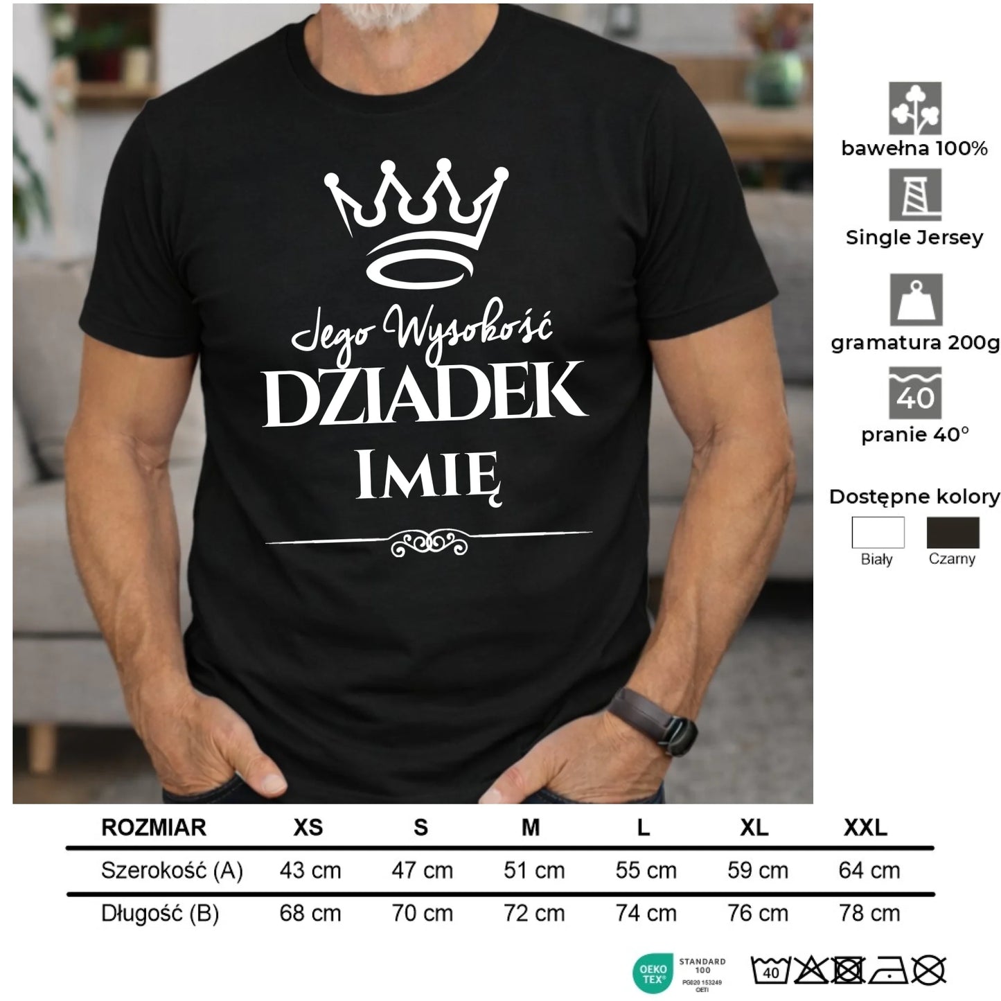 Koszulka dla dziadka - Jego Wysokość dziadek - personalizowana D11 - StoryCups.pl