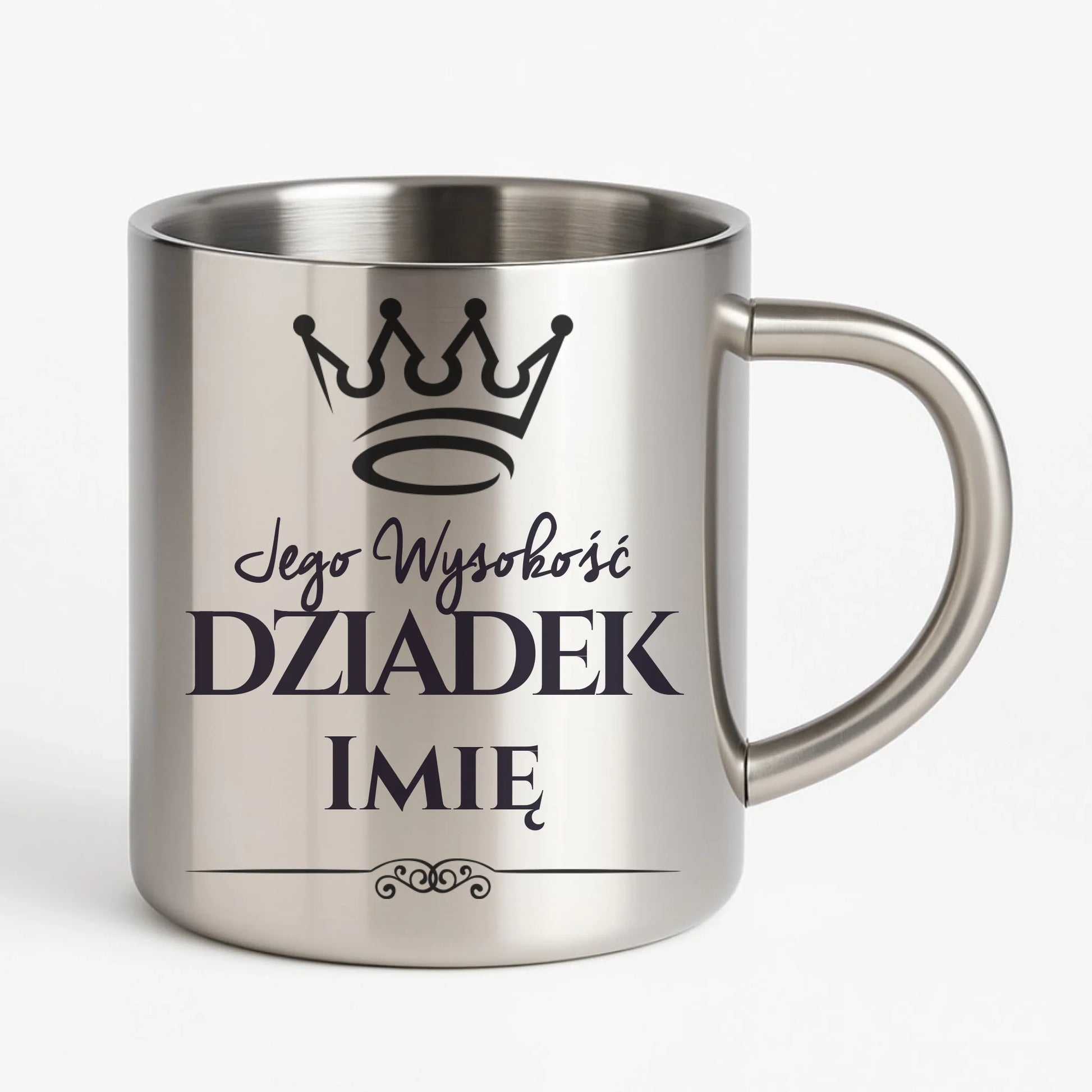Kubek metalowy dla dziadka - Jego Wysokość dziadek - personalizowany D11 - StoryCups.pl