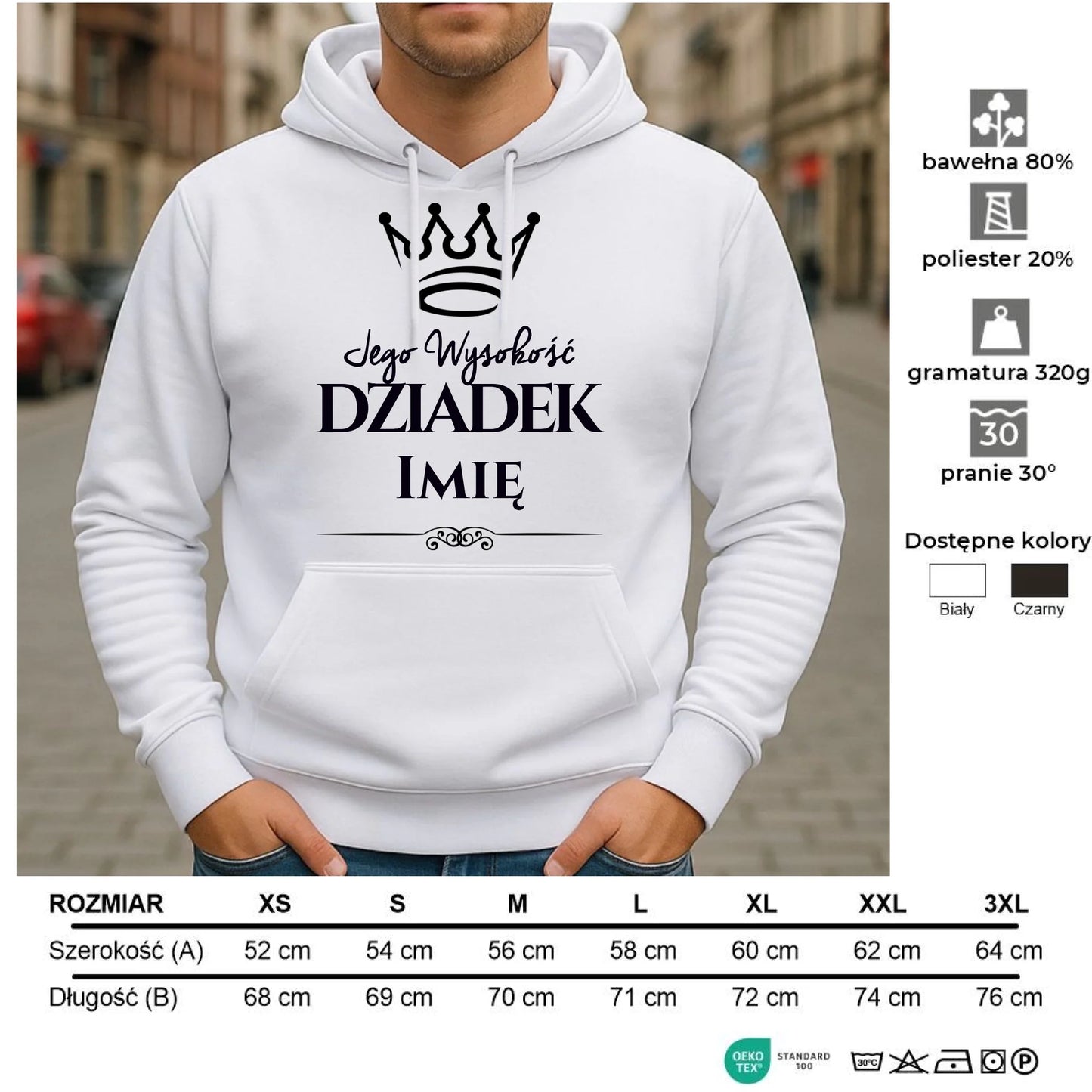 Bluza z kapturem dla dziadka - Jego Wysokość dziadek - personalizowana D11 - StoryCups.pl