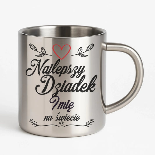 Kubek metalowy dla dziadka - Najlepszy dziadek na Świecie - personalizowany D12 - StoryCups.pl