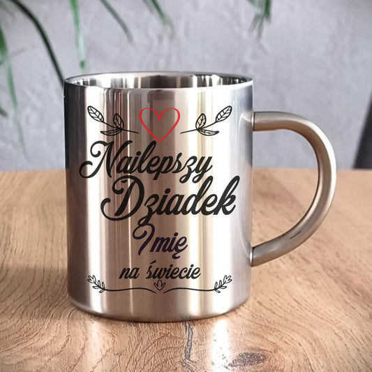 Kubek metalowy dla dziadka - Najlepszy dziadek na Świecie - personalizowany D12 - StoryCups.pl