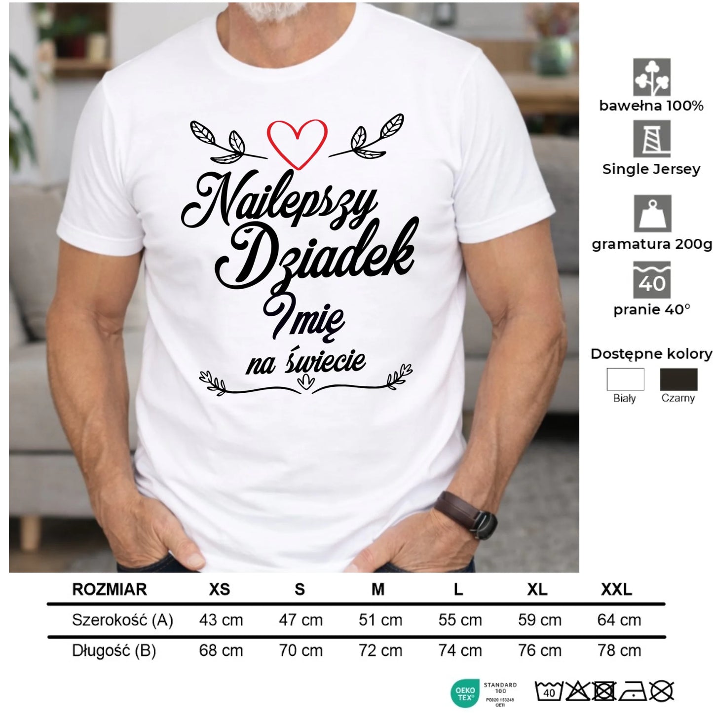 Koszulka dla dziadka - Najlepszy dziadek na Świecie - personalizowana D12 - StoryCups.pl