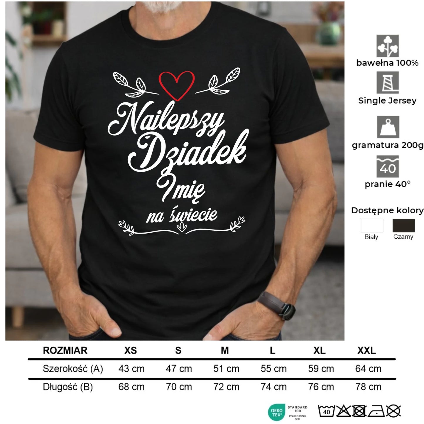 Koszulka dla dziadka - Najlepszy dziadek na Świecie - personalizowana D12 - StoryCups.pl