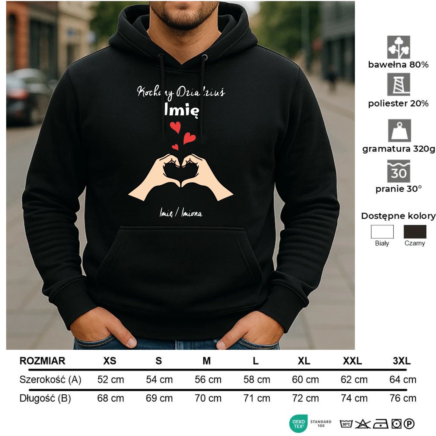 Bluza z kapturem dla dziadka - Kochany Dziadek podpis - personalizowana D13 - StoryCups.pl