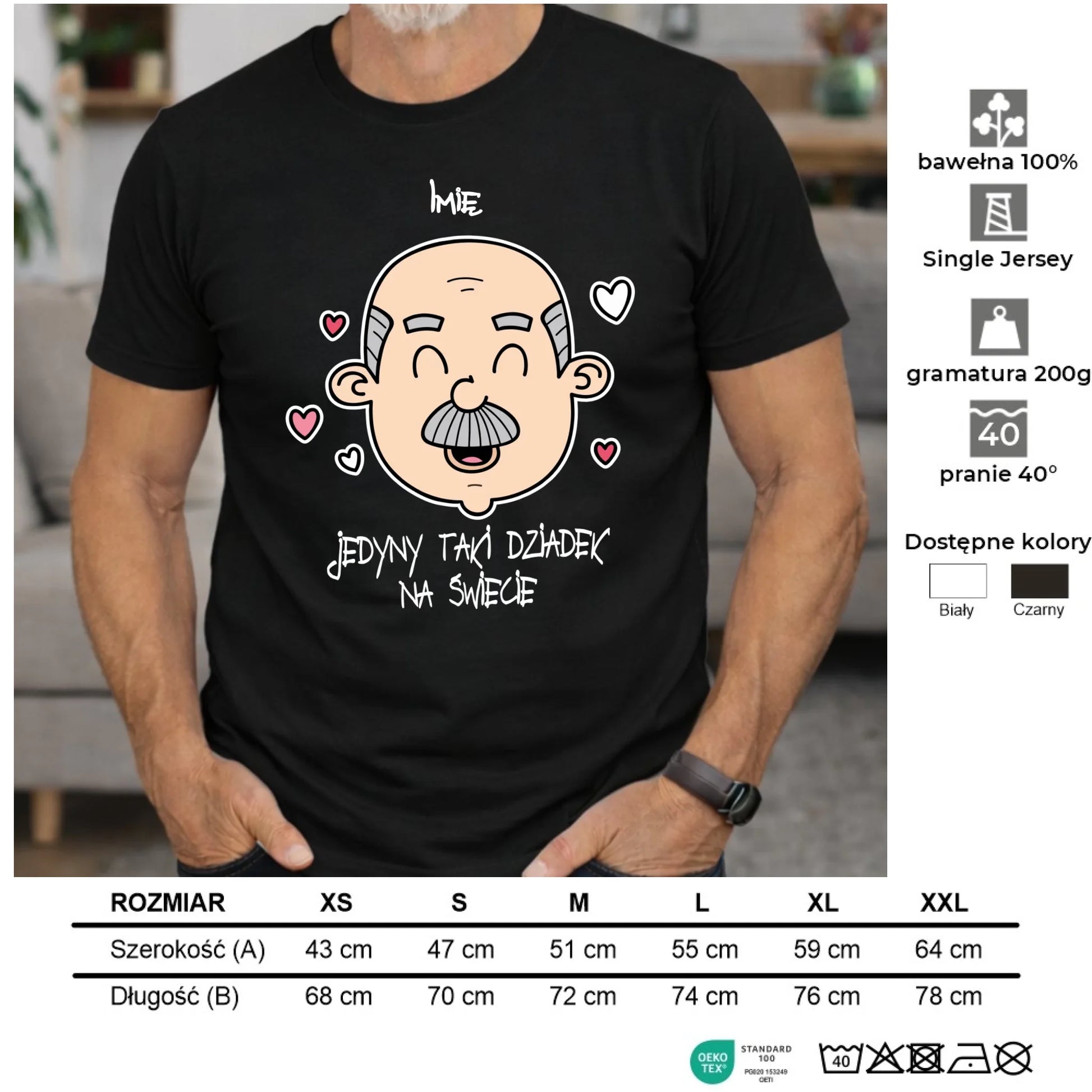 Koszulka dla dziadka - Jedyny taki dziadek na świecie - personalizowana D15 - StoryCups.pl