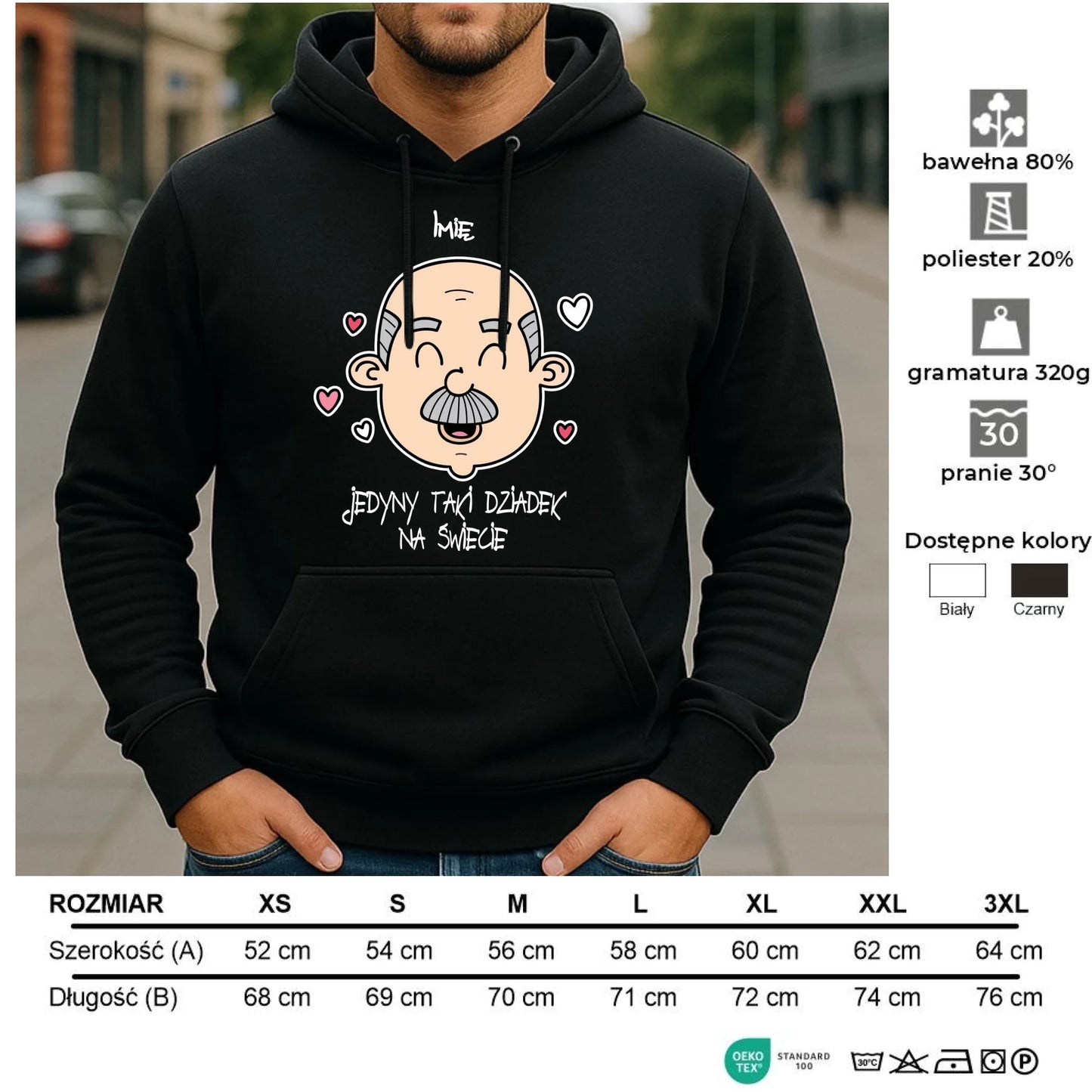 Bluza z kapturem dla dziadka - Jedyny taki dziadek na świecie - personalizowana D15 - StoryCups.pl
