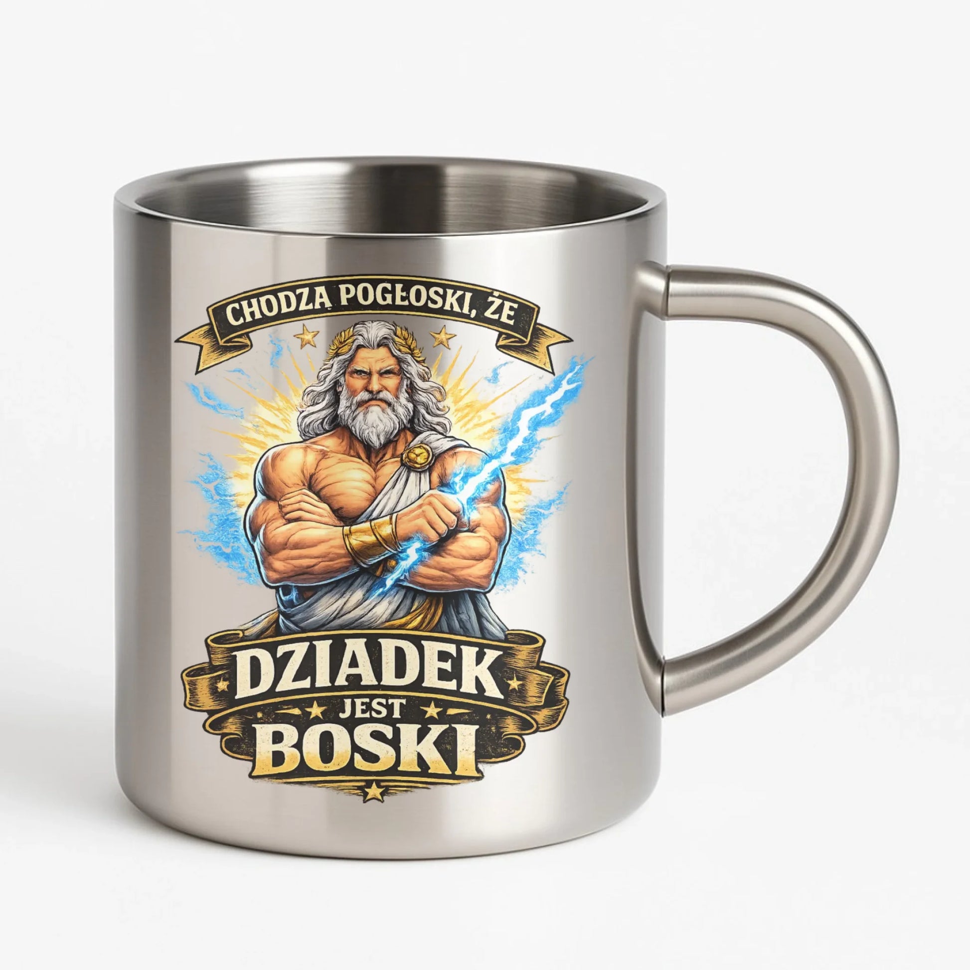 Kubek metalowy dla dziadka - Chodzą pogłoski, że dziadek jest boski D16 - StoryCups.pl