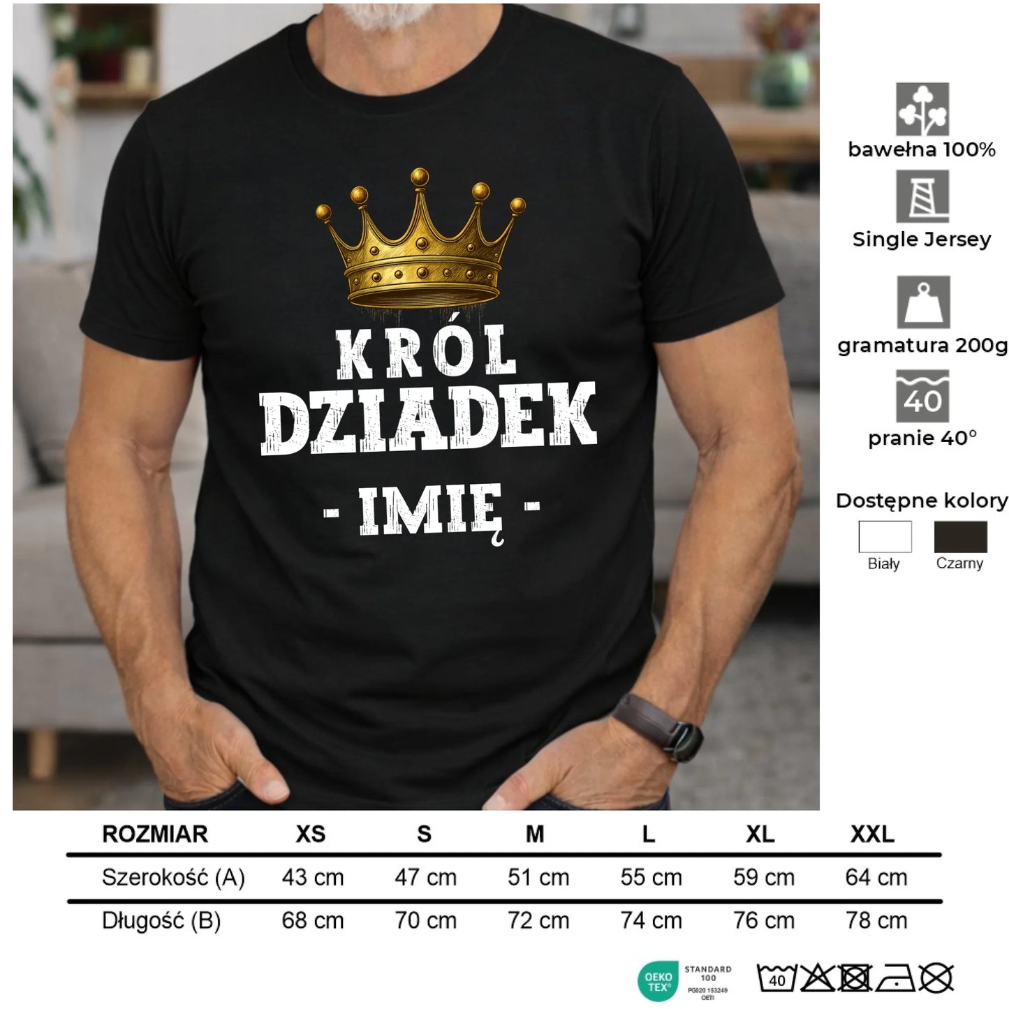 Koszulka dla dziadka - Król Dziadek - personalizowana D17 - StoryCups.pl