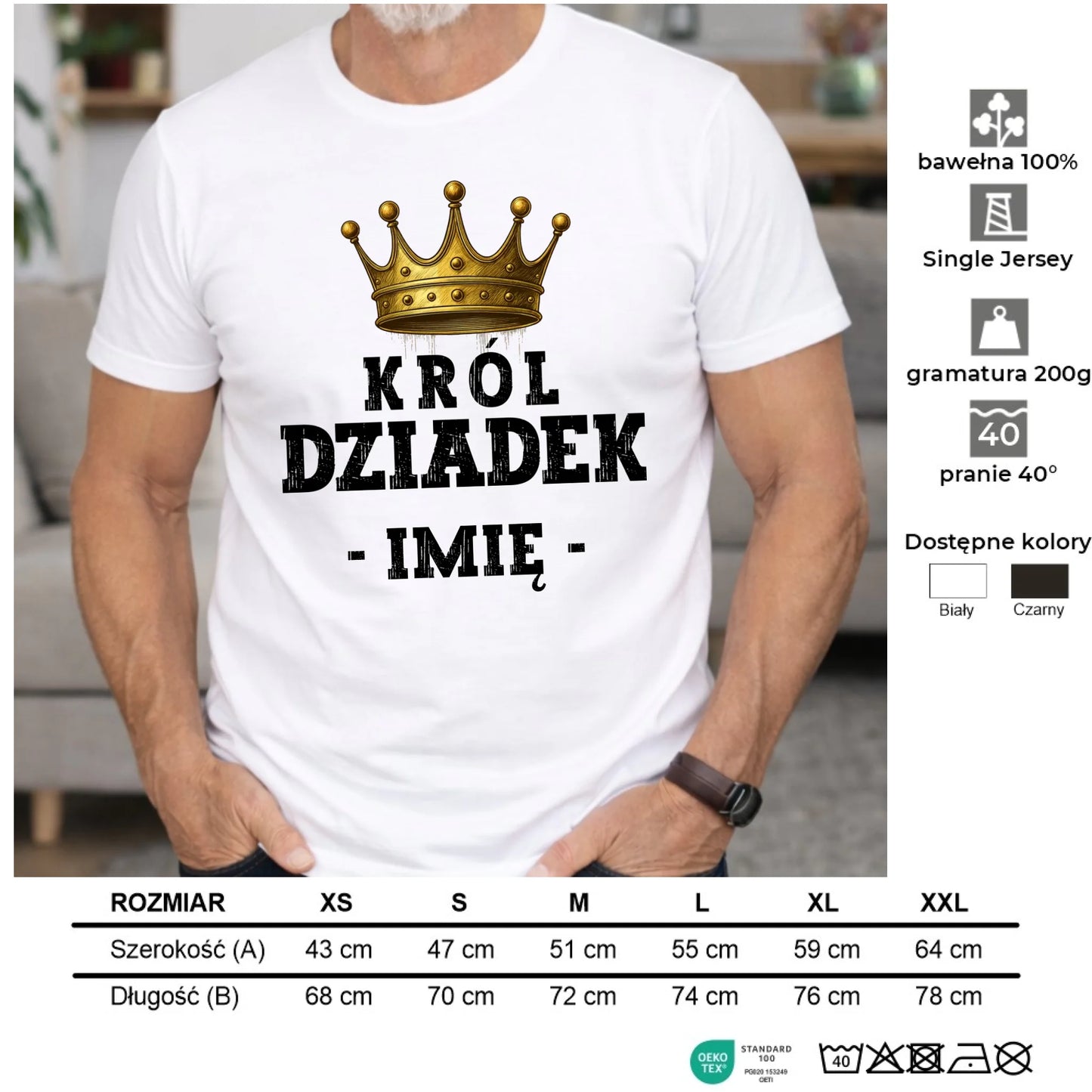 Koszulka dla dziadka - Król Dziadek - personalizowana D17 - StoryCups.pl