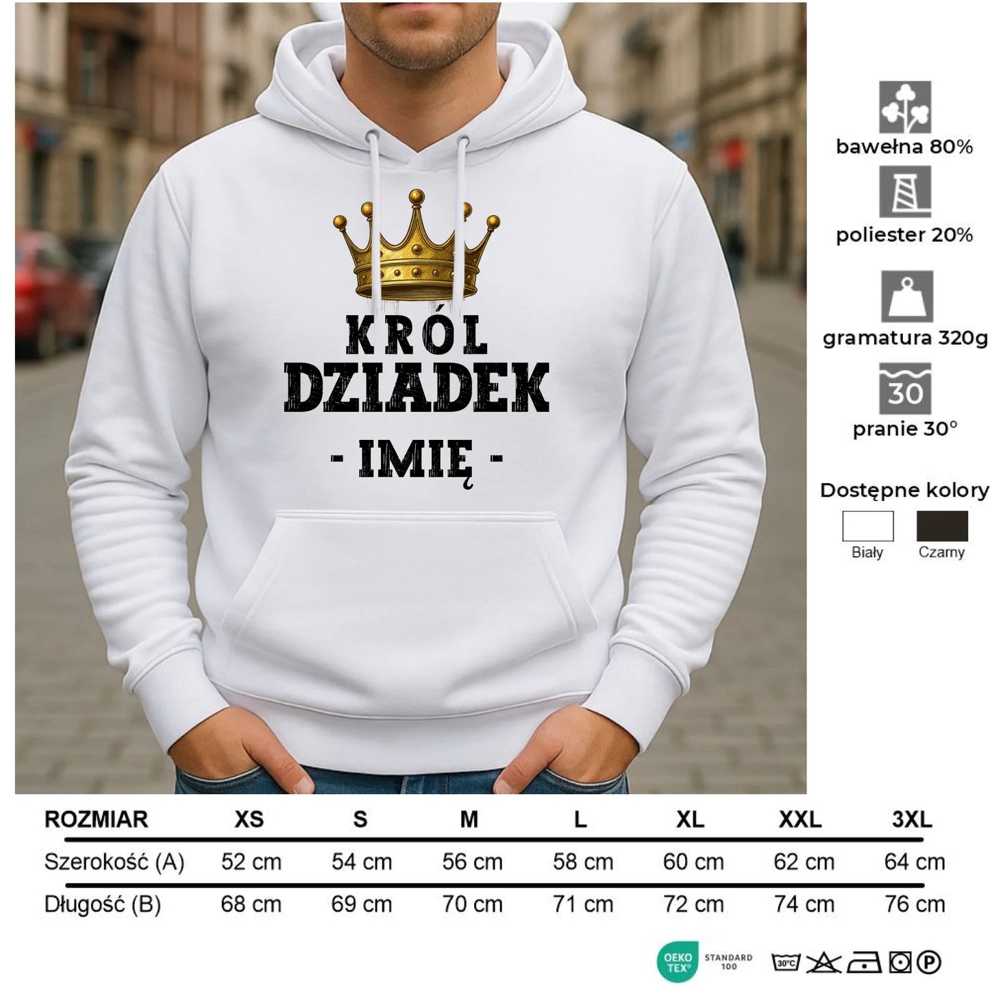 Bluza z kapturem dla dziadka - Król Dziadek - personalizowana D17 - StoryCups.pl
