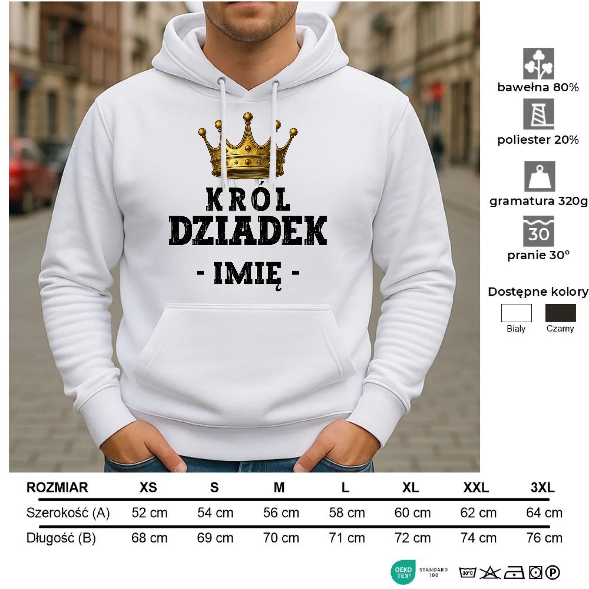 Bluza z kapturem dla dziadka - Król Dziadek - personalizowana D17 - StoryCups.pl