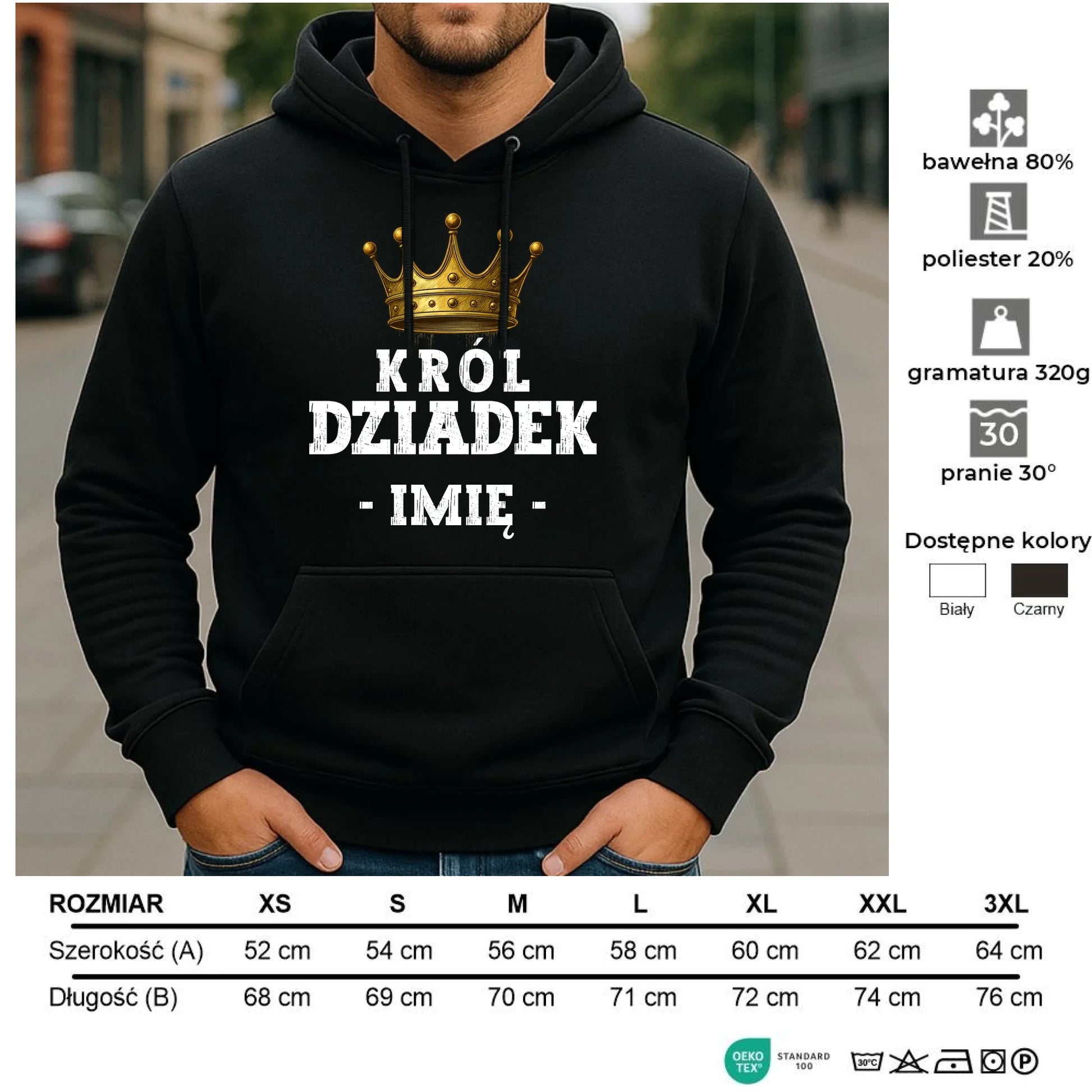 Bluza z kapturem dla dziadka - Król Dziadek - personalizowana D17 - StoryCups.pl