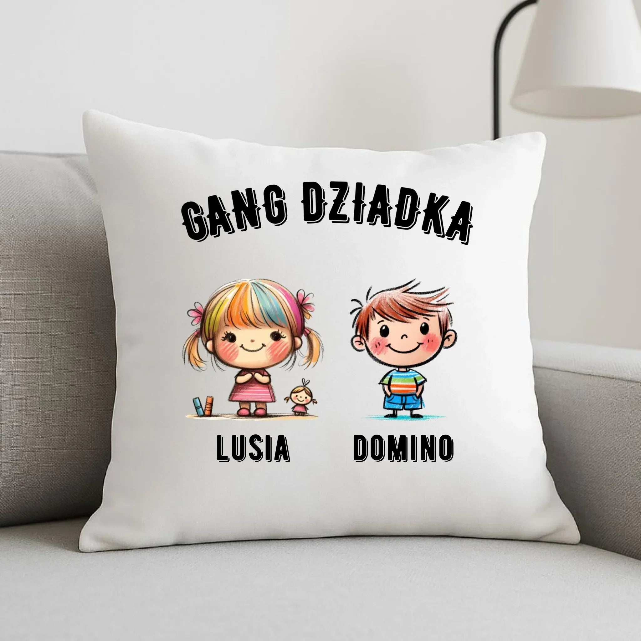 Poduszka dla dziadka - Gang Dziadka imiona wnuków 2-6 - personalizowana D18 - StoryCups.pl