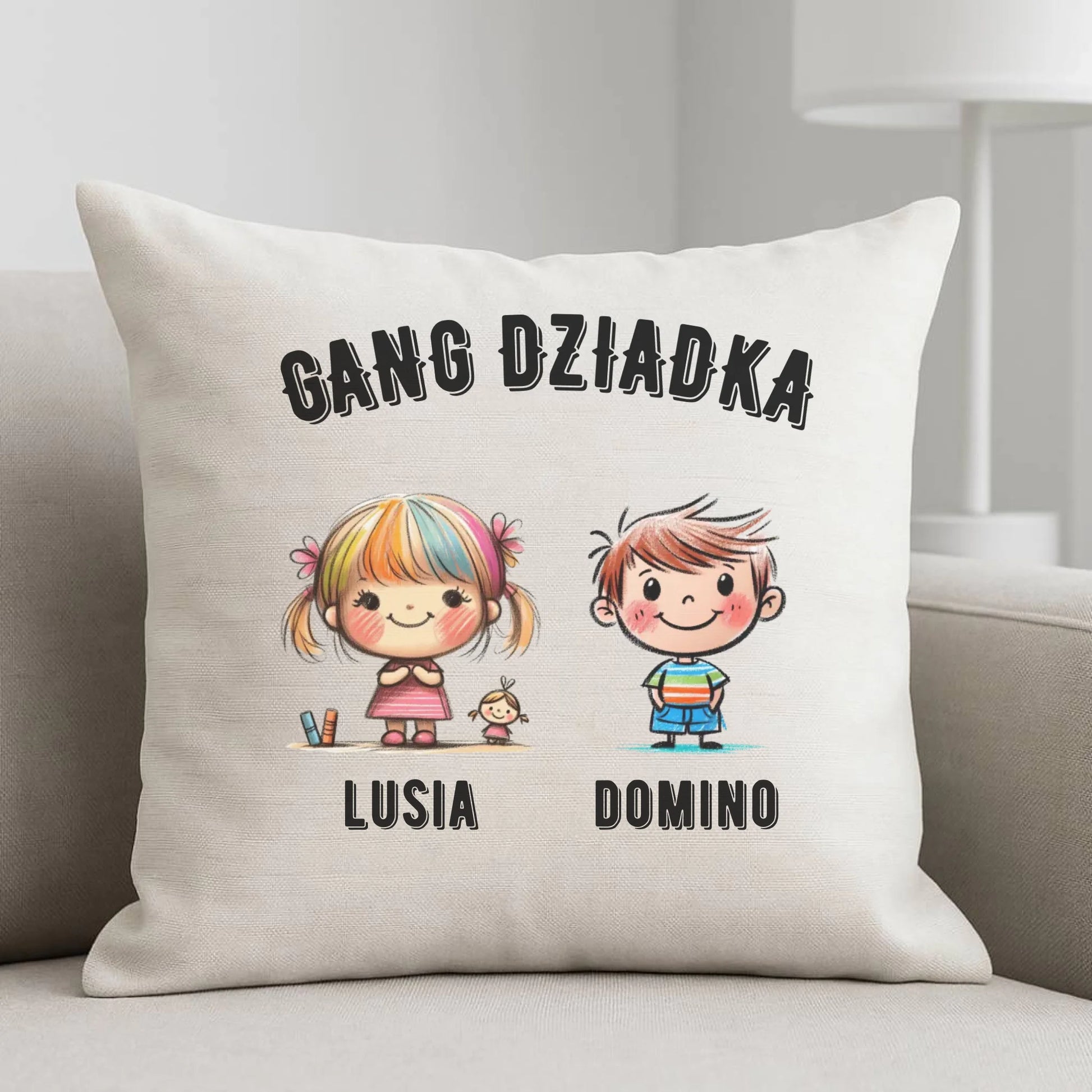 Poduszka dla dziadka - Gang Dziadka imiona wnuków 2-6 - personalizowana D18 - StoryCups.pl