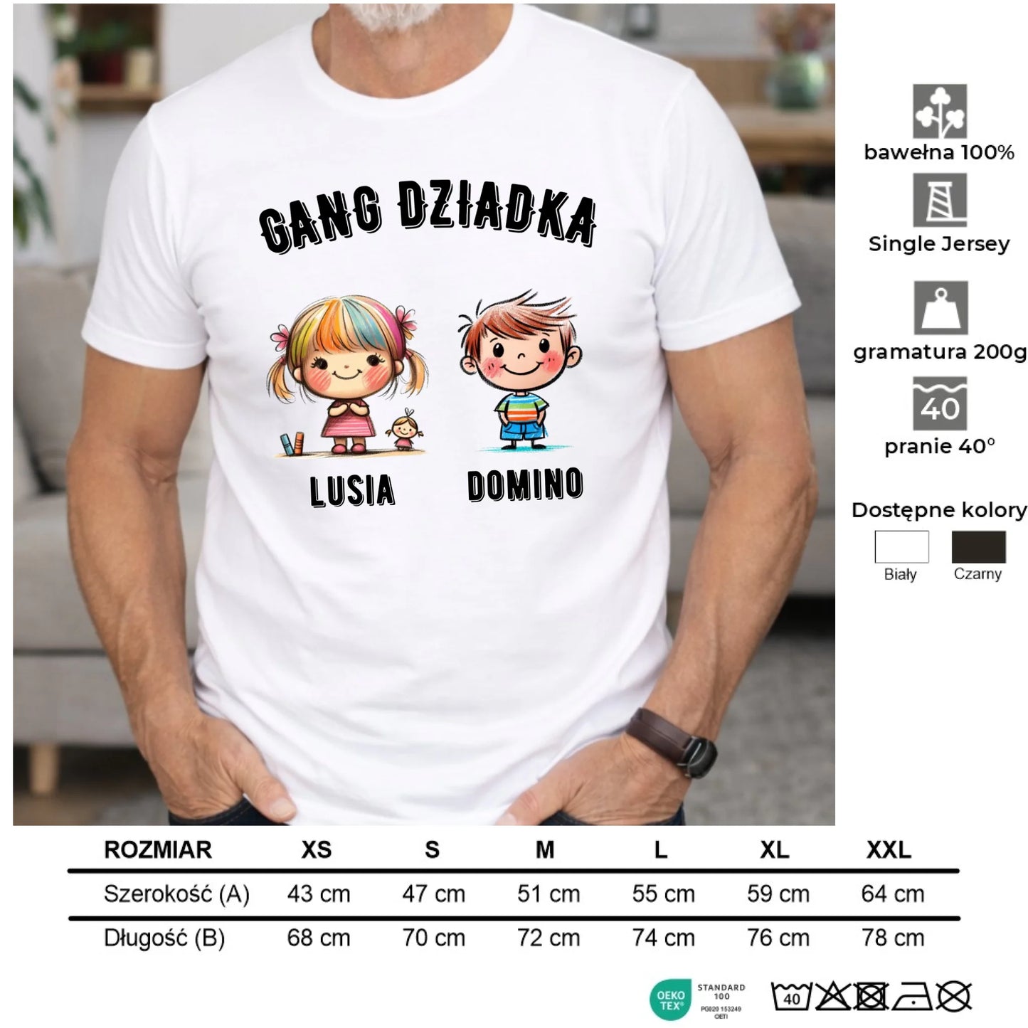 Koszulka dla dziadka - Gang Dziadka imiona wnuków 2-6 - personalizowana D18 - StoryCups.pl