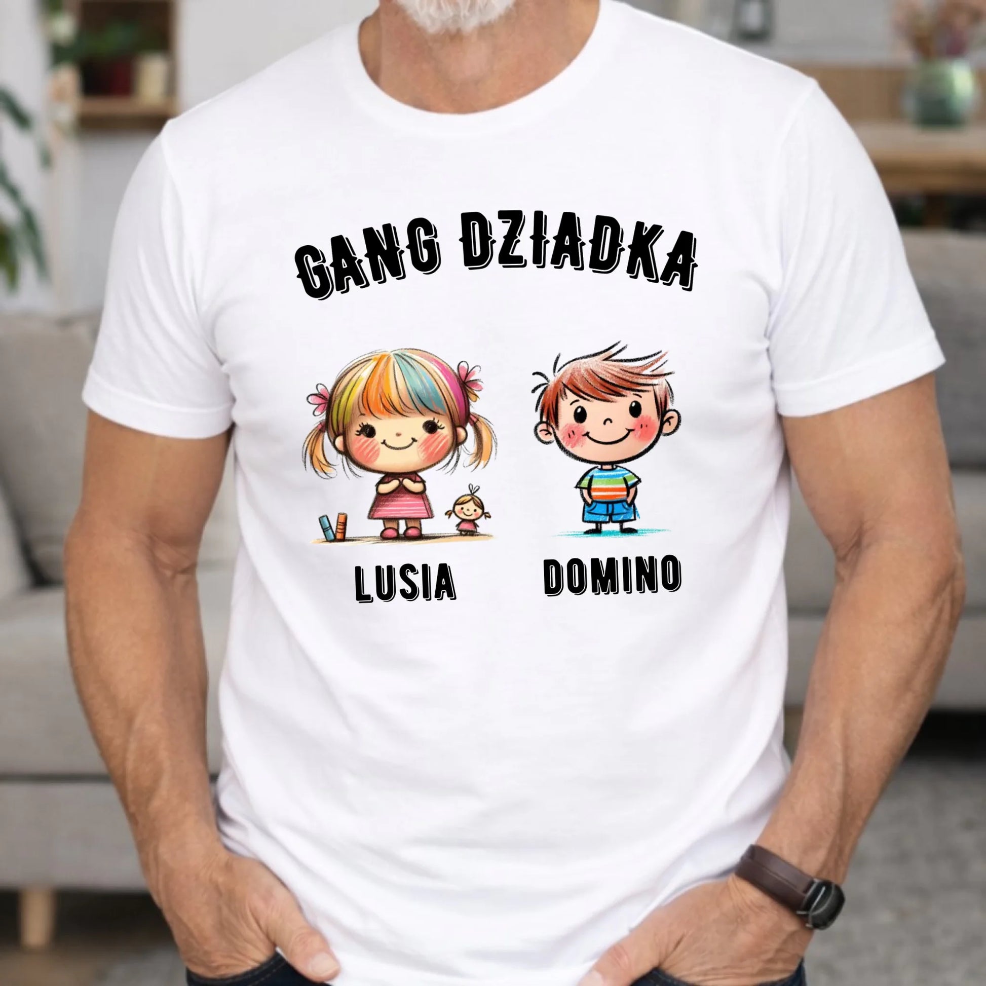 Koszulka dla dziadka - Gang Dziadka imiona wnuków 2-6 - personalizowana D18 - StoryCups.pl