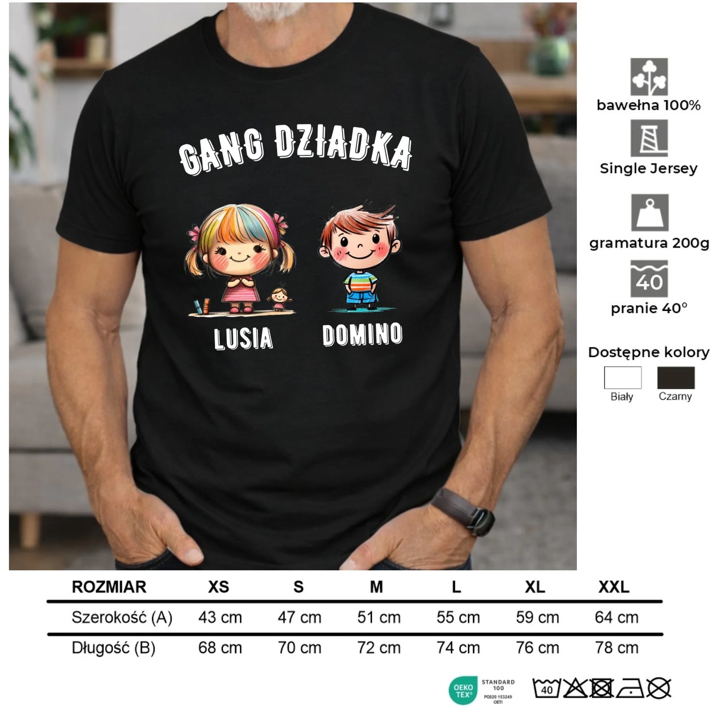 Koszulka dla dziadka - Gang Dziadka imiona wnuków 2-6 - personalizowana D18 - StoryCups.pl