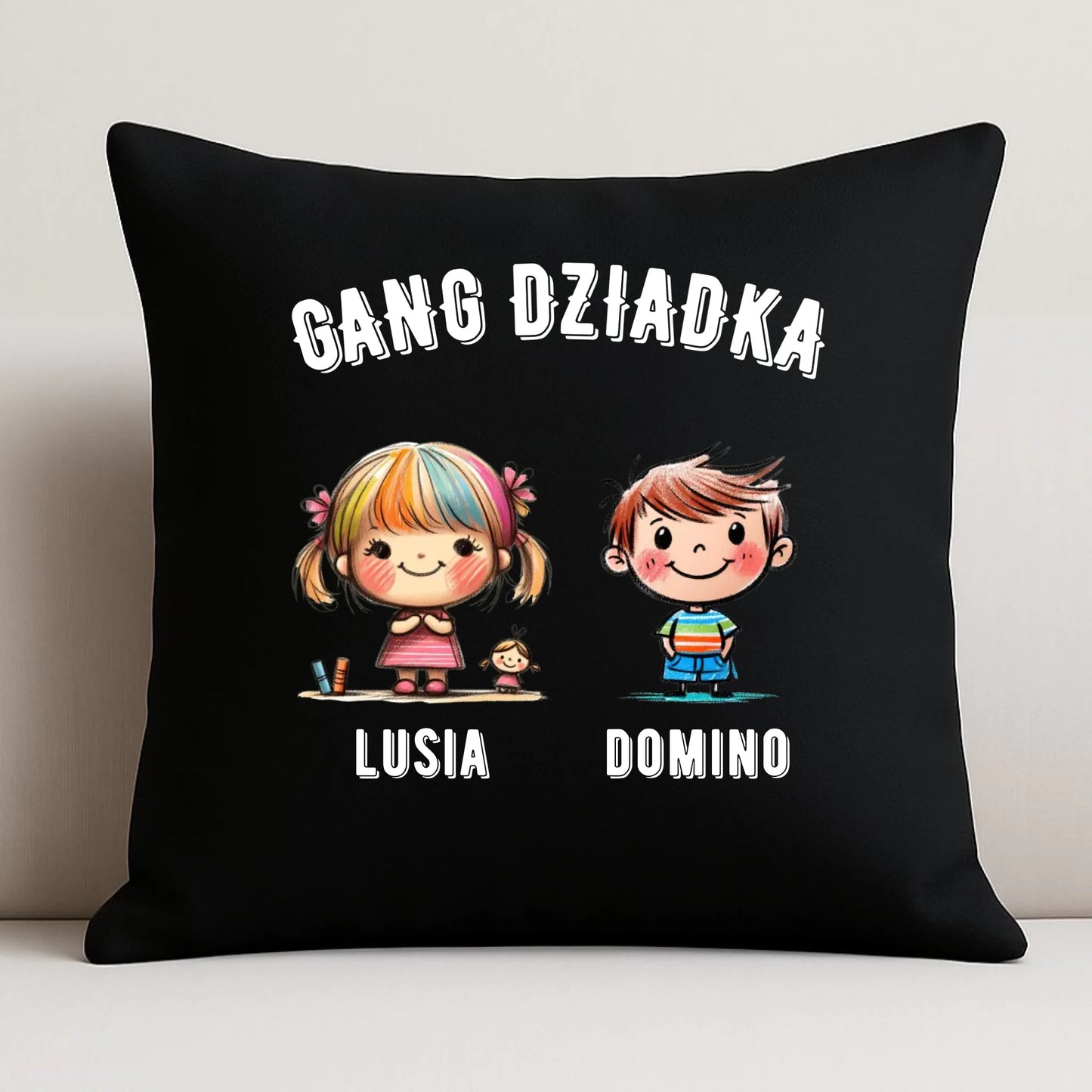 Poduszka dekoracyjna dla dziadka - Gang Dziadka imiona wnuków 2-6 - personalizowana D18 - StoryCups.pl