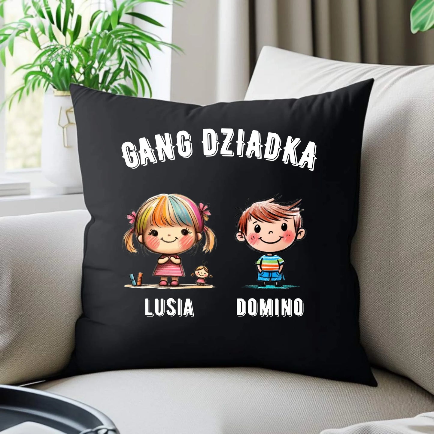 Poduszka dekoracyjna dla dziadka - Gang Dziadka imiona wnuków 2-6 - personalizowana D18 - StoryCups.pl