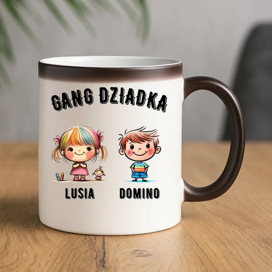 Kubek magiczny dla dziadka - Gang Dziadka imiona wnuków 2-6 - personalizowany D18 - StoryCups.pl