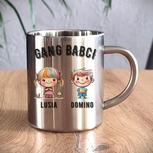 Kubek metalowy dla babci - Gang Babci imiona wnuków 2-6 - personalizowany B18 - StoryCups.pl