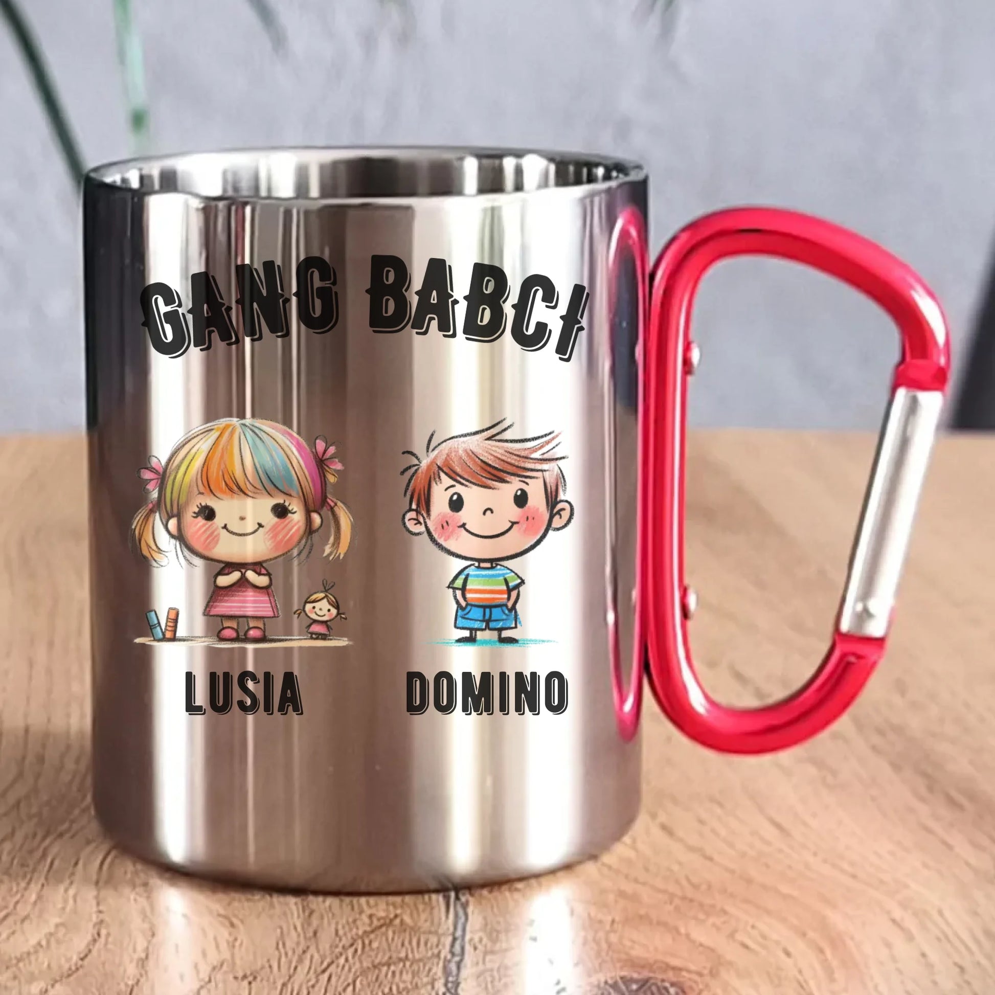 Kubek metalowy dla babci - Gang Babci imiona wnuków 2-6 - personalizowany B18 - StoryCups.pl