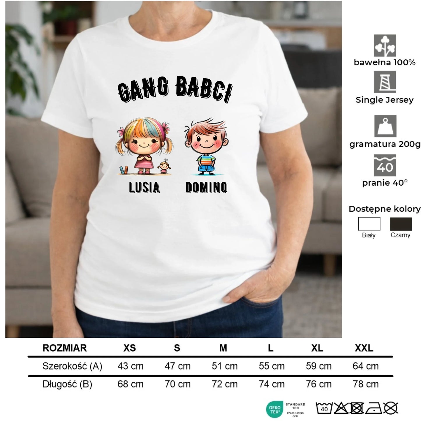 Koszulka dla babci - Gang Babci imiona wnuków 2-6 - personalizowana B18 - StoryCups.pl