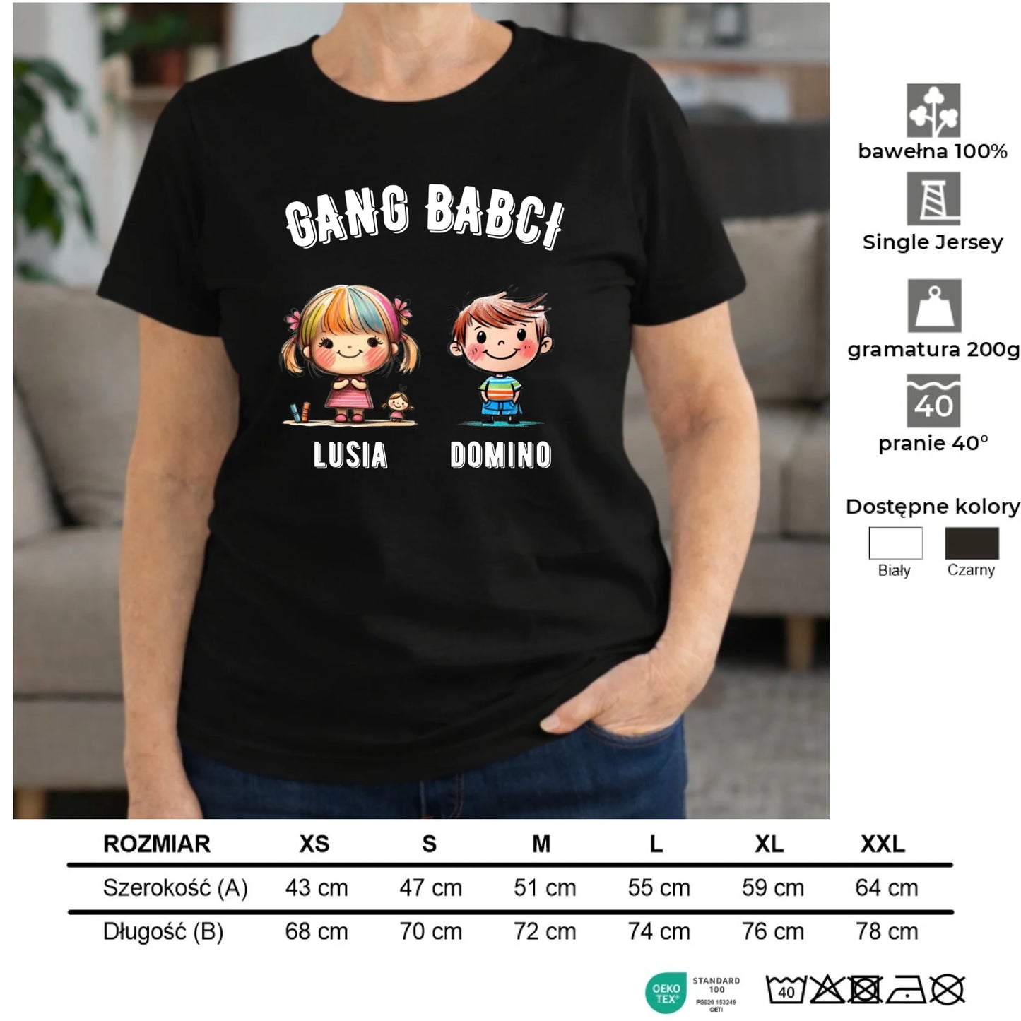 Koszulka dla babci - Gang Babci imiona wnuków 2-6 - personalizowana B18 - StoryCups.pl