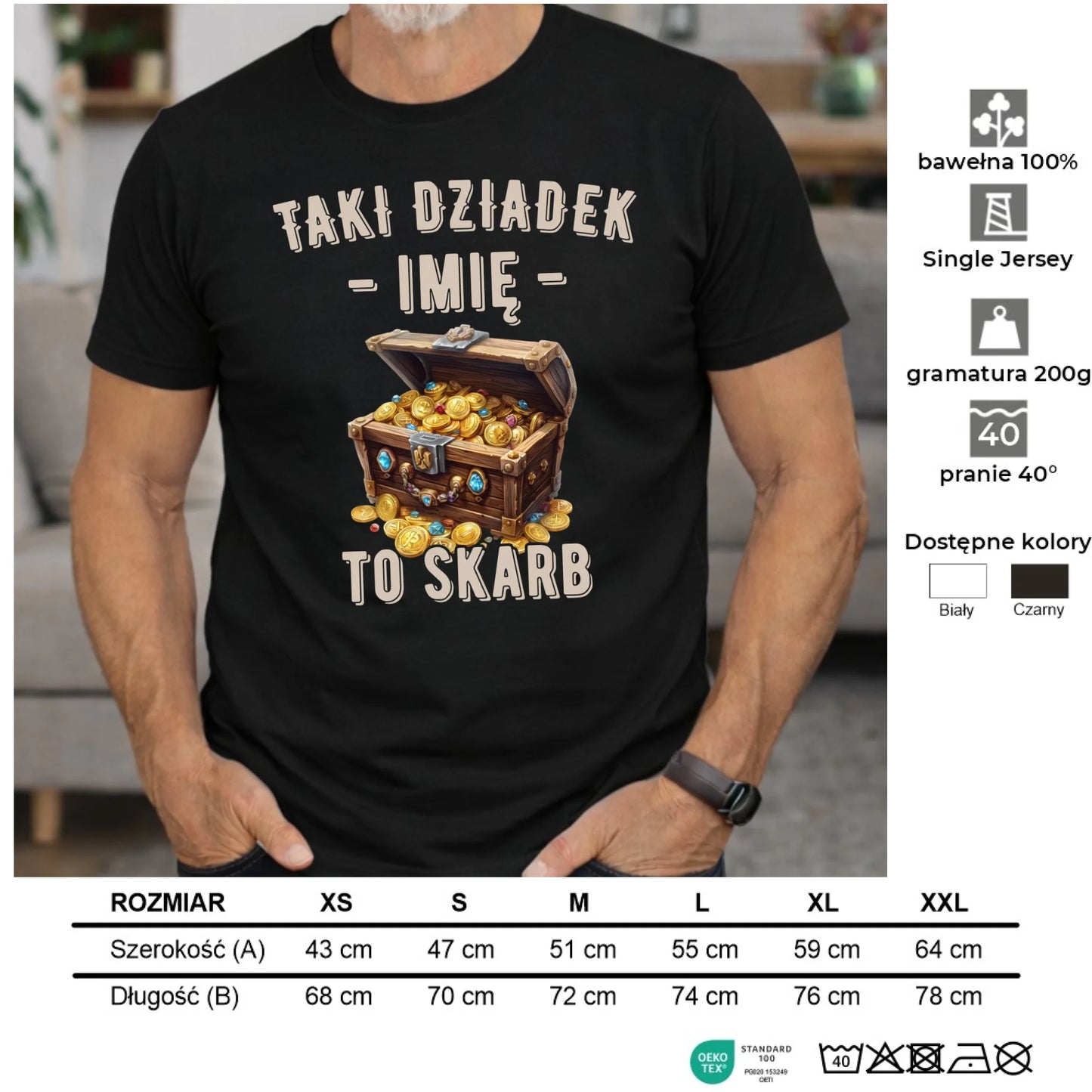 Koszulka dla dziadka - Taki dziadek to skarb - personalizowana D19 - StoryCups.pl