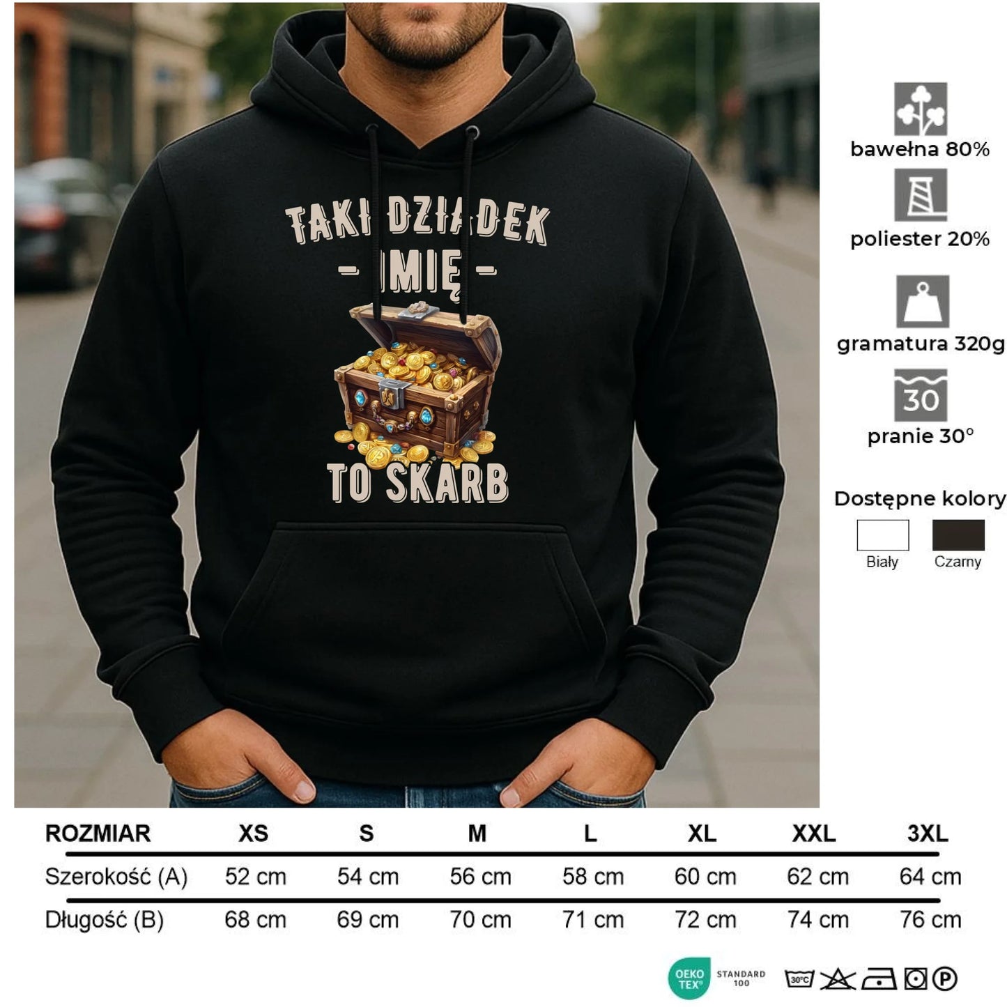 Bluza z kapturem dla dziadka - Taki dziadek to skarb - personalizowana D19 - StoryCups.pl