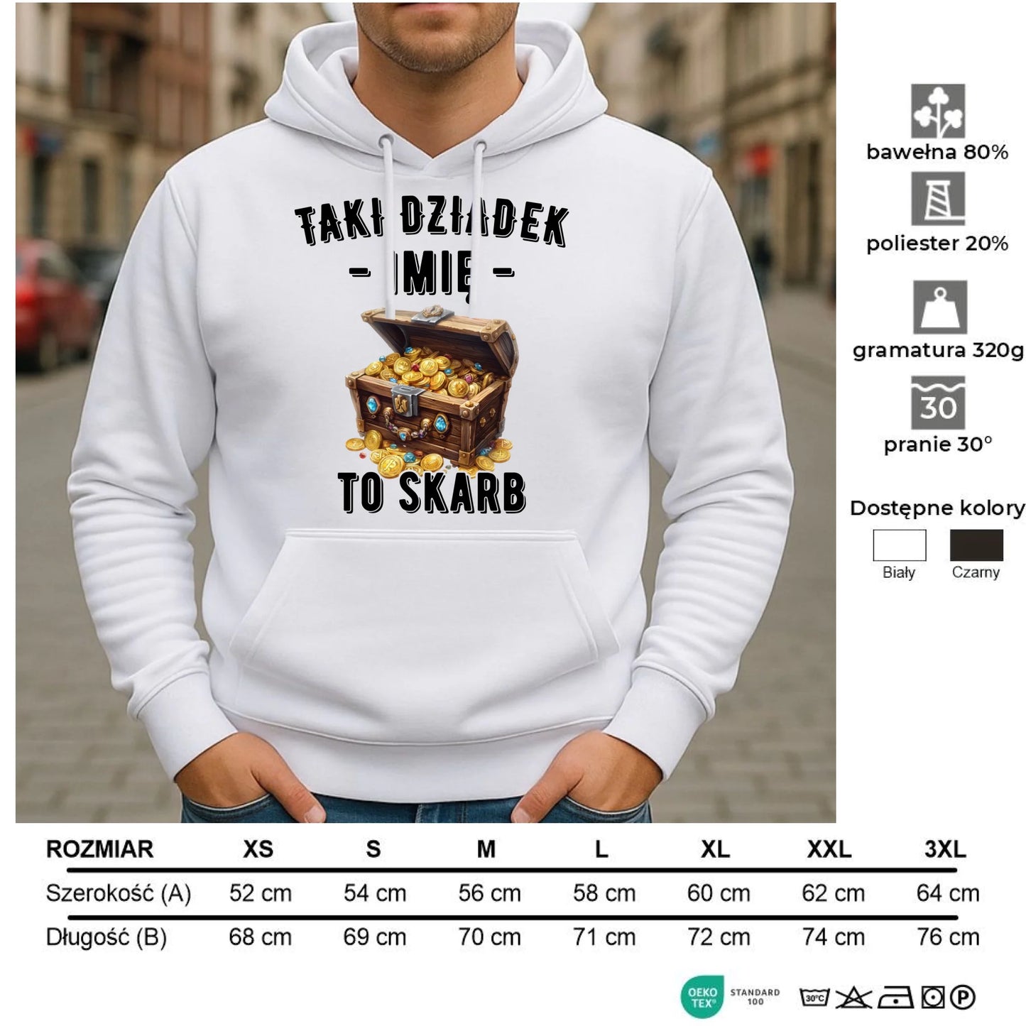 Bluza z kapturem dla dziadka - Taki dziadek to skarb - personalizowana D19 - StoryCups.pl