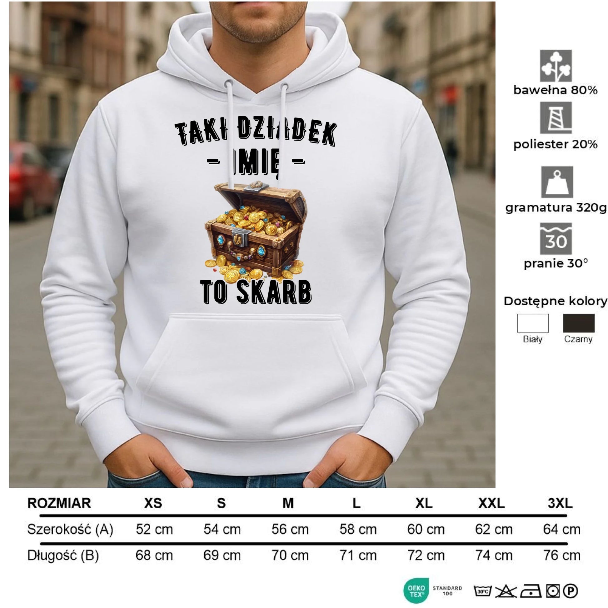 Bluza z kapturem dla dziadka - Taki dziadek to skarb - personalizowana D19 - StoryCups.pl