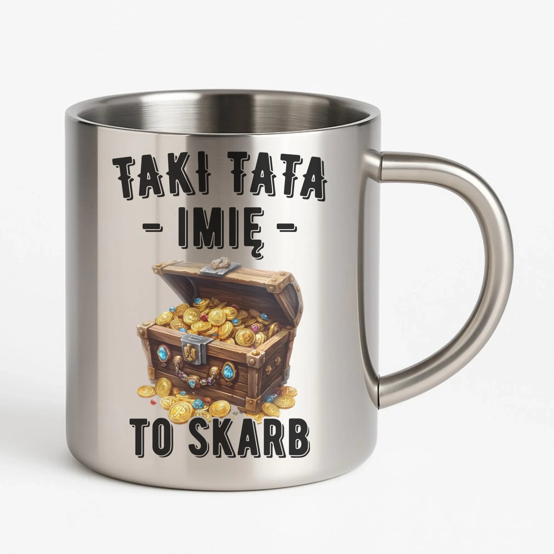 Kubek metalowy dla taty - Taki tata to skarb - personalizowany DT10 - StoryCups.pl