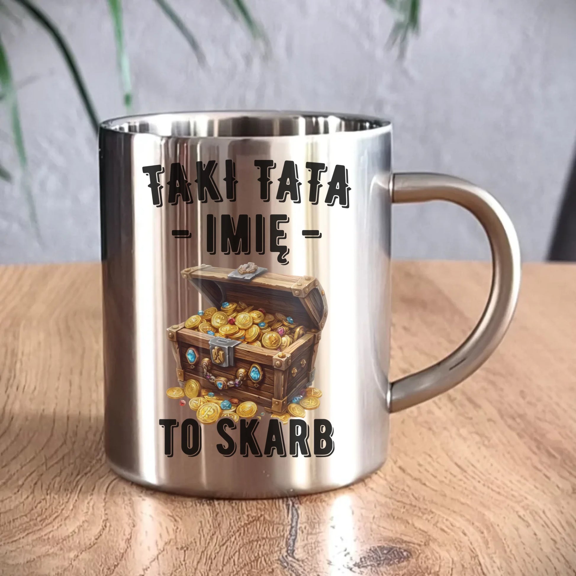 Kubek metalowy dla taty - Taki tata to skarb - personalizowany DT10 - StoryCups.pl