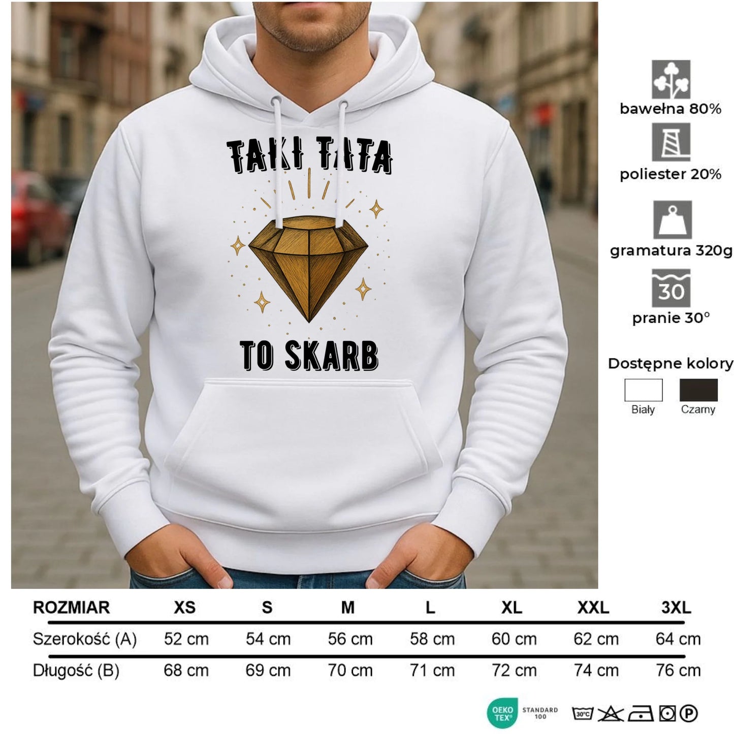 Bluza z kapturem dla taty - Taki tata to skarb - personalizowana DT17 - StoryCups.pl