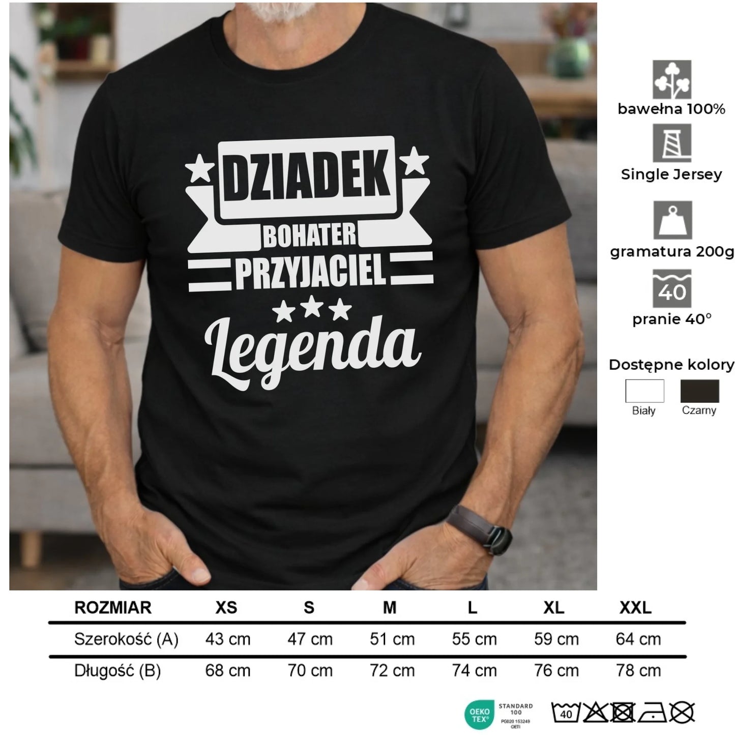 Koszulka dla dziadka - Bohater przyjaciel legenda D20 - StoryCups.pl