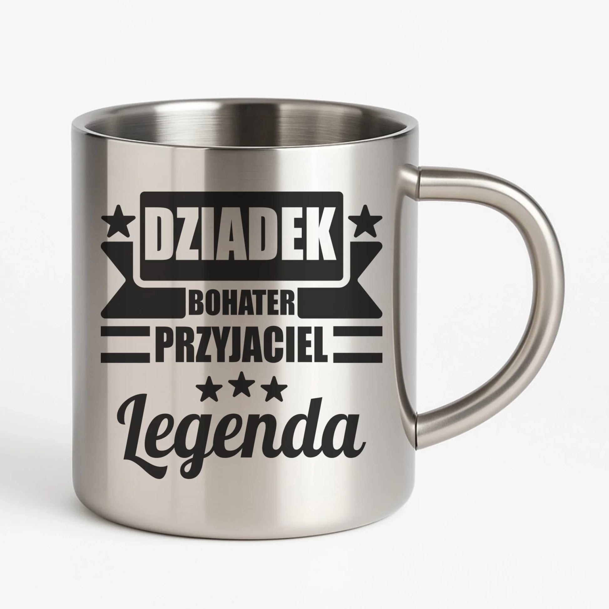 Kubek metalowy dla dziadka - Bohater przyjaciel legenda D20 - StoryCups.pl