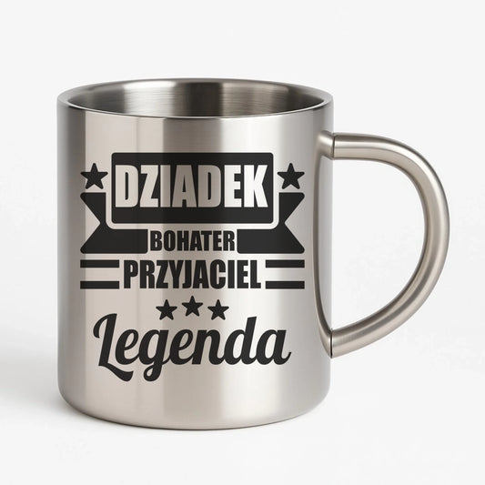 Kubek metalowy dla dziadka - Bohater przyjaciel legenda D20 - StoryCups.pl