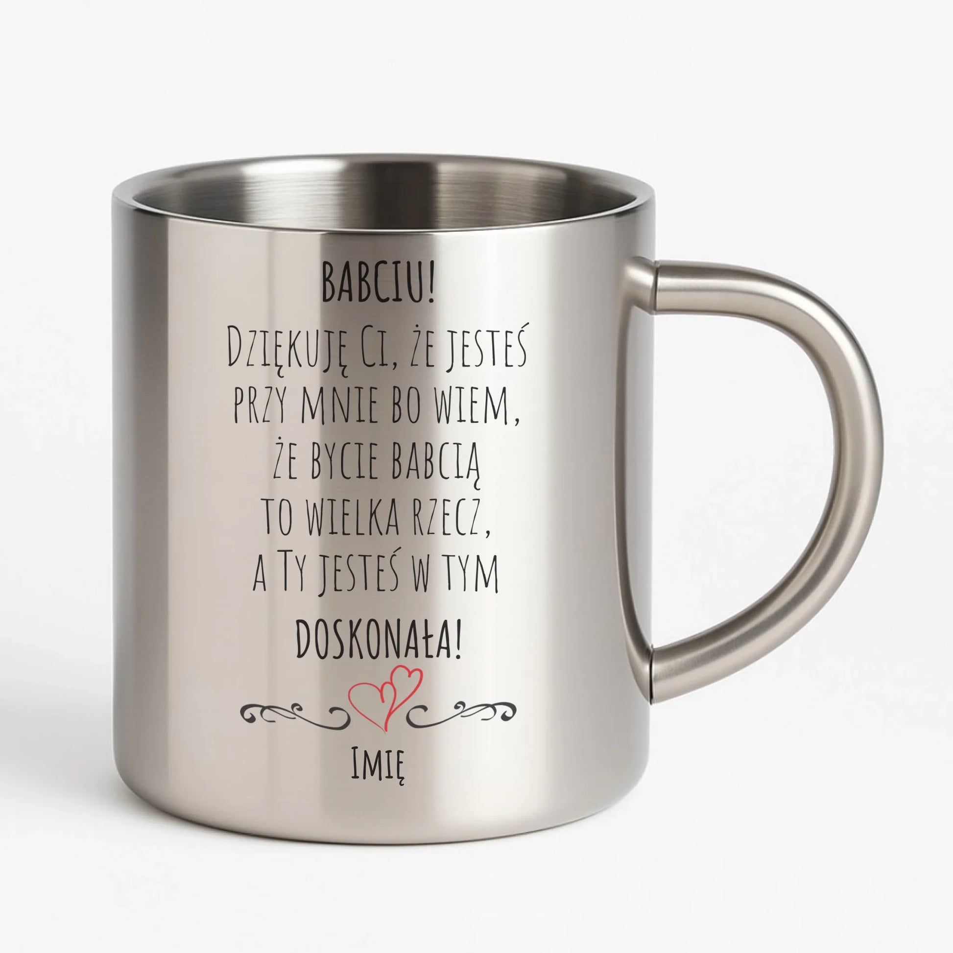 Kubek metalowy dla babci - Babciu jesteś doskonała dedykacja - personalizowany B22 - StoryCups.pl